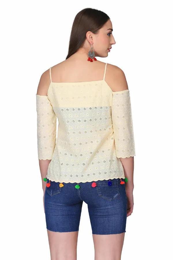 LIGHT YELLOW COLD SHOULDER TOP