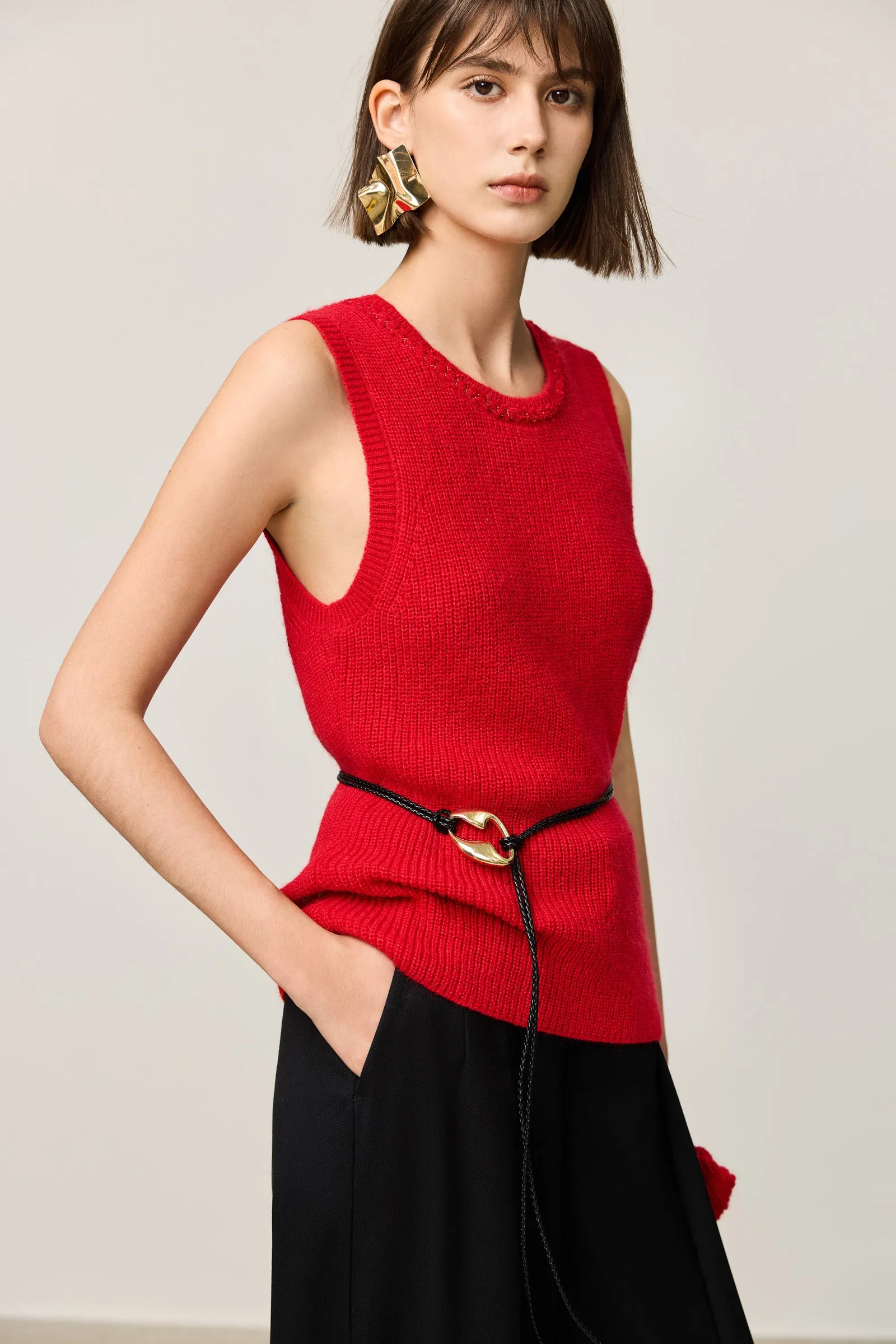 LILY New Year Red Knit Cardigan and Tank Set