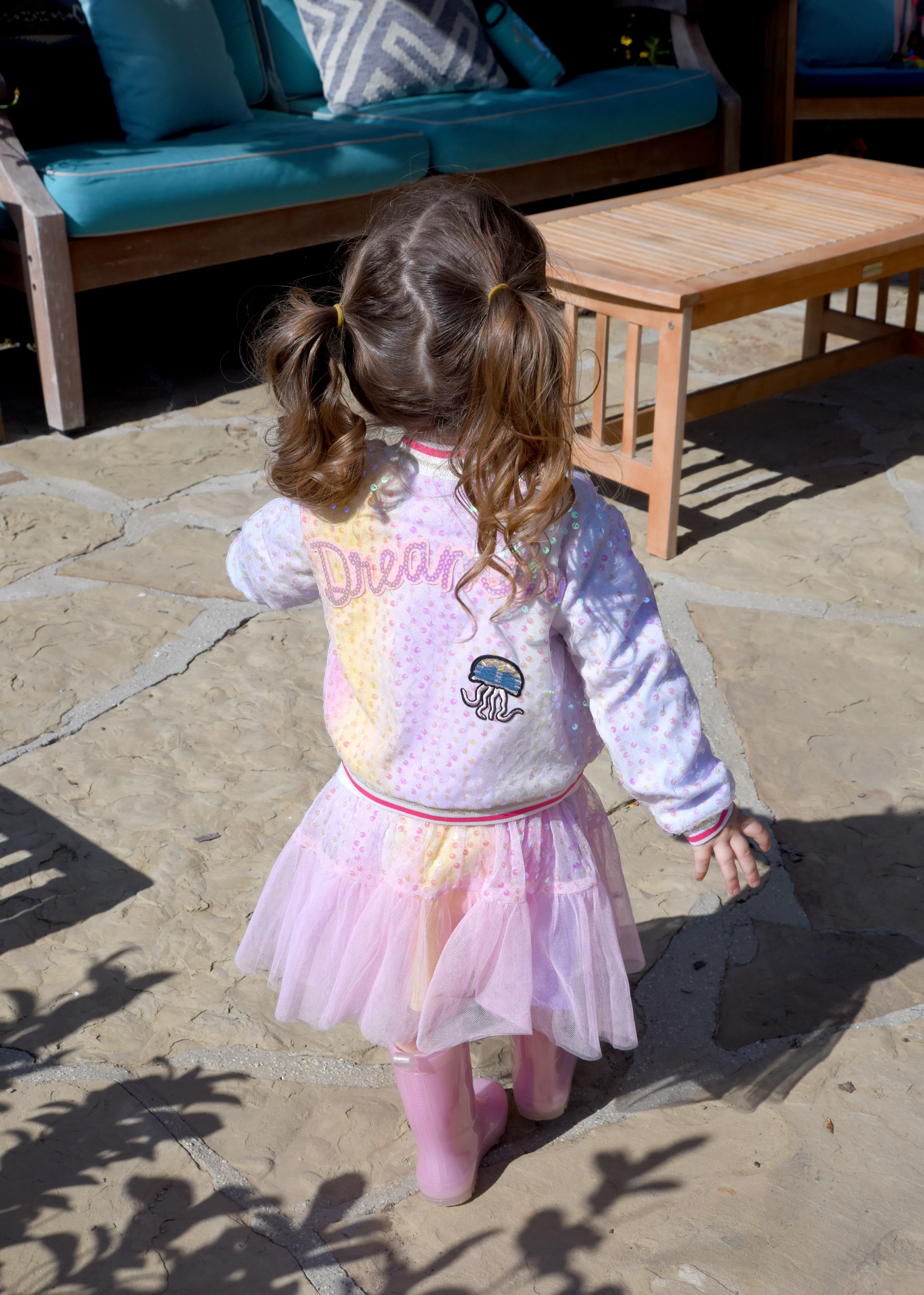 Little Girl’s Ombré Rainbow Sequin Shell Bomber