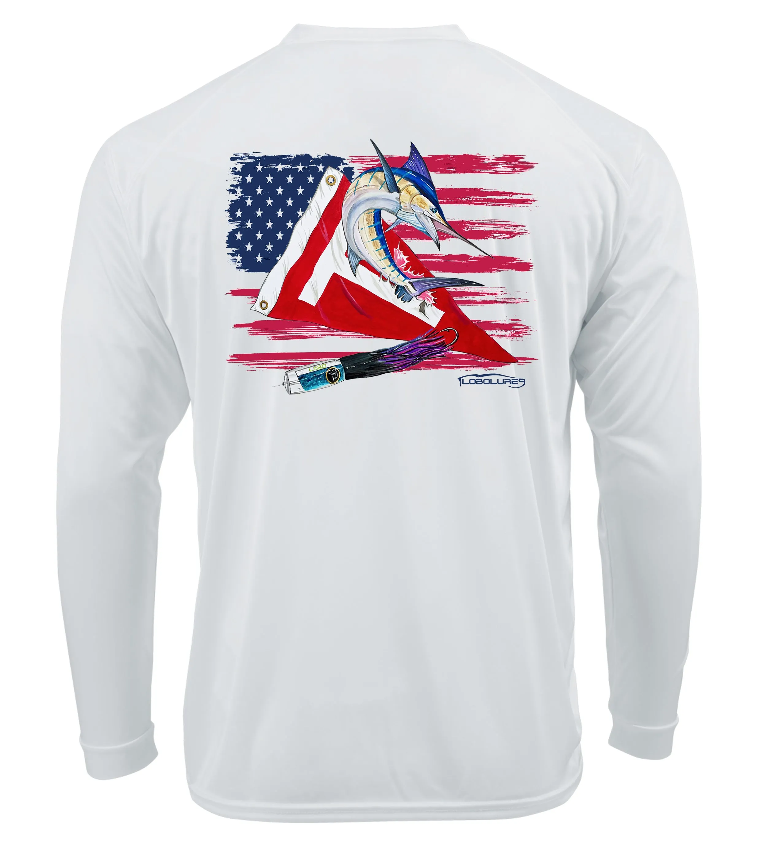 Lobo Lures Tag & Release Flag Edition Long Sleeve Performance UPF 50  T-Shirt