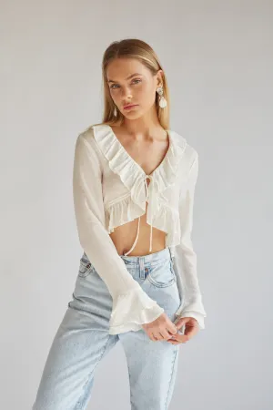 Lorraine Ruffled Long Sleeve Tie-Front Top