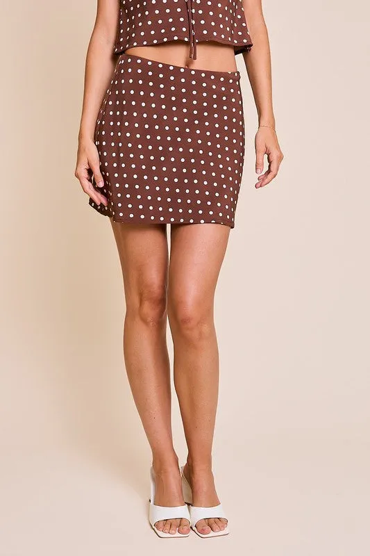 Maggie Sleeveless Polka Dot Print Top And Mini Skirt Set Brown