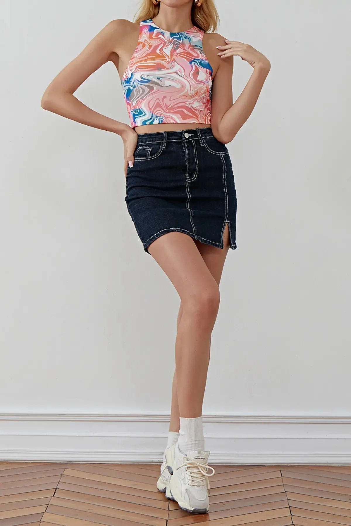 Marble Print Crop Tank Top