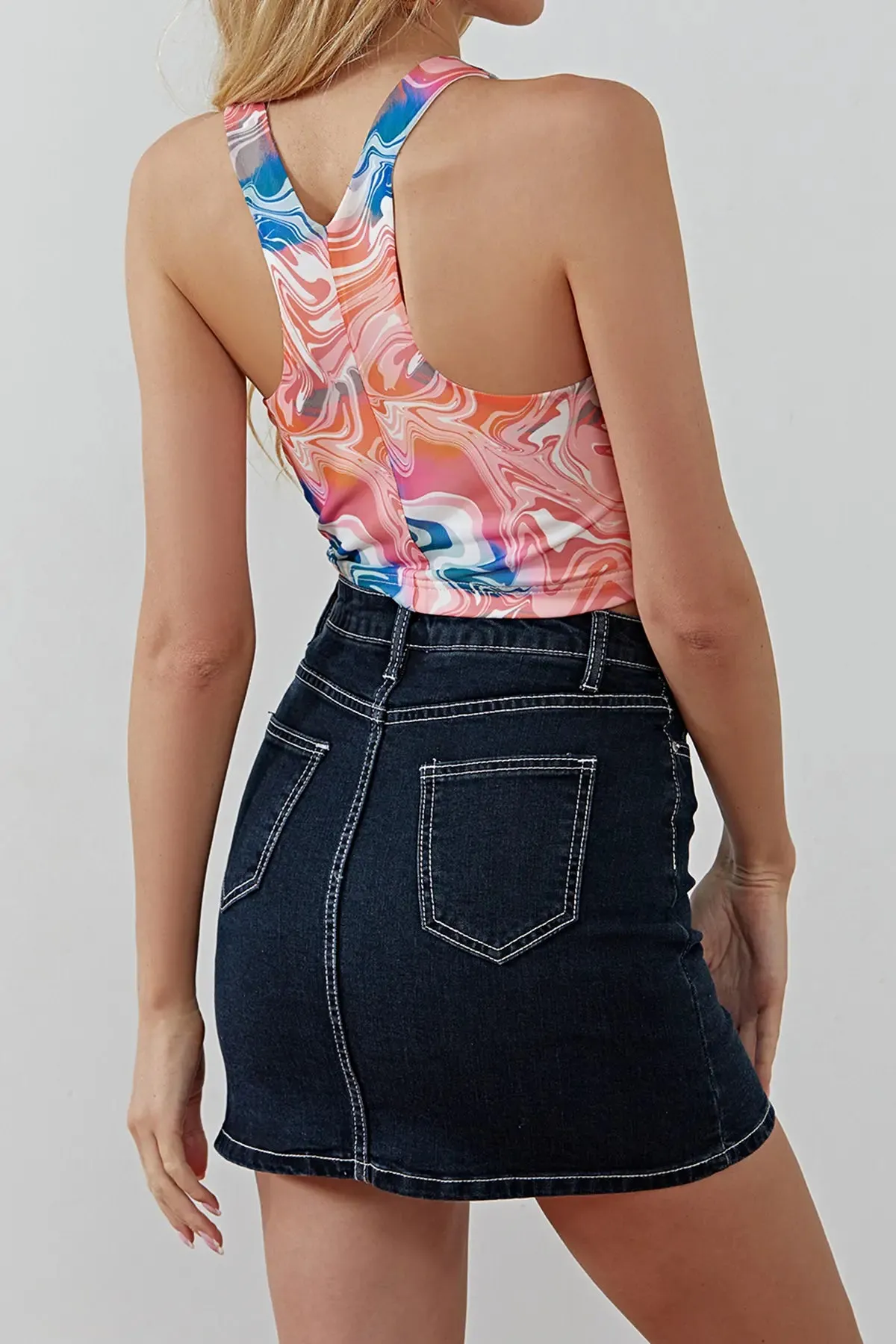 Marble Print Crop Tank Top