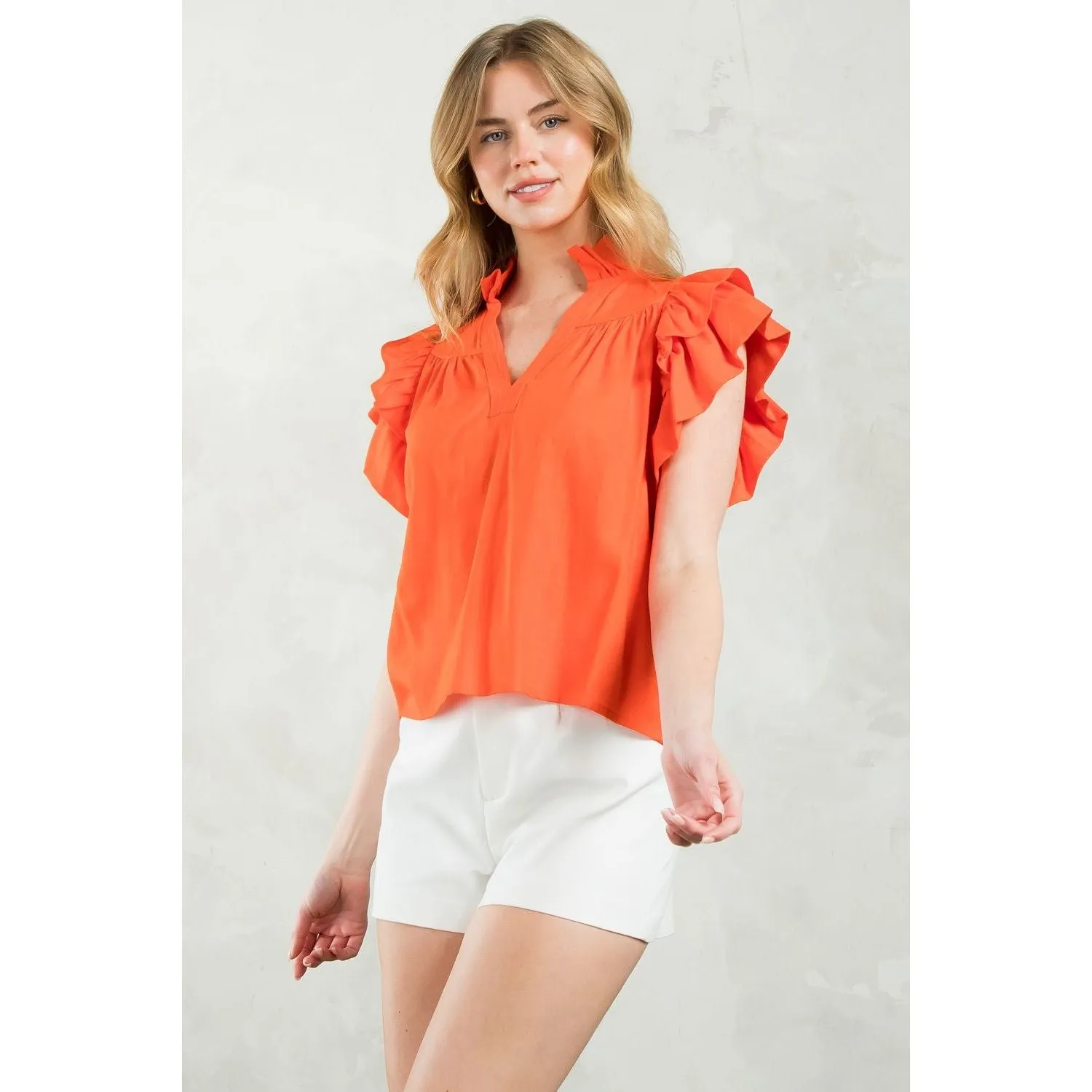 Marley Flutter Sleeve V-Neck THML Top -SALE