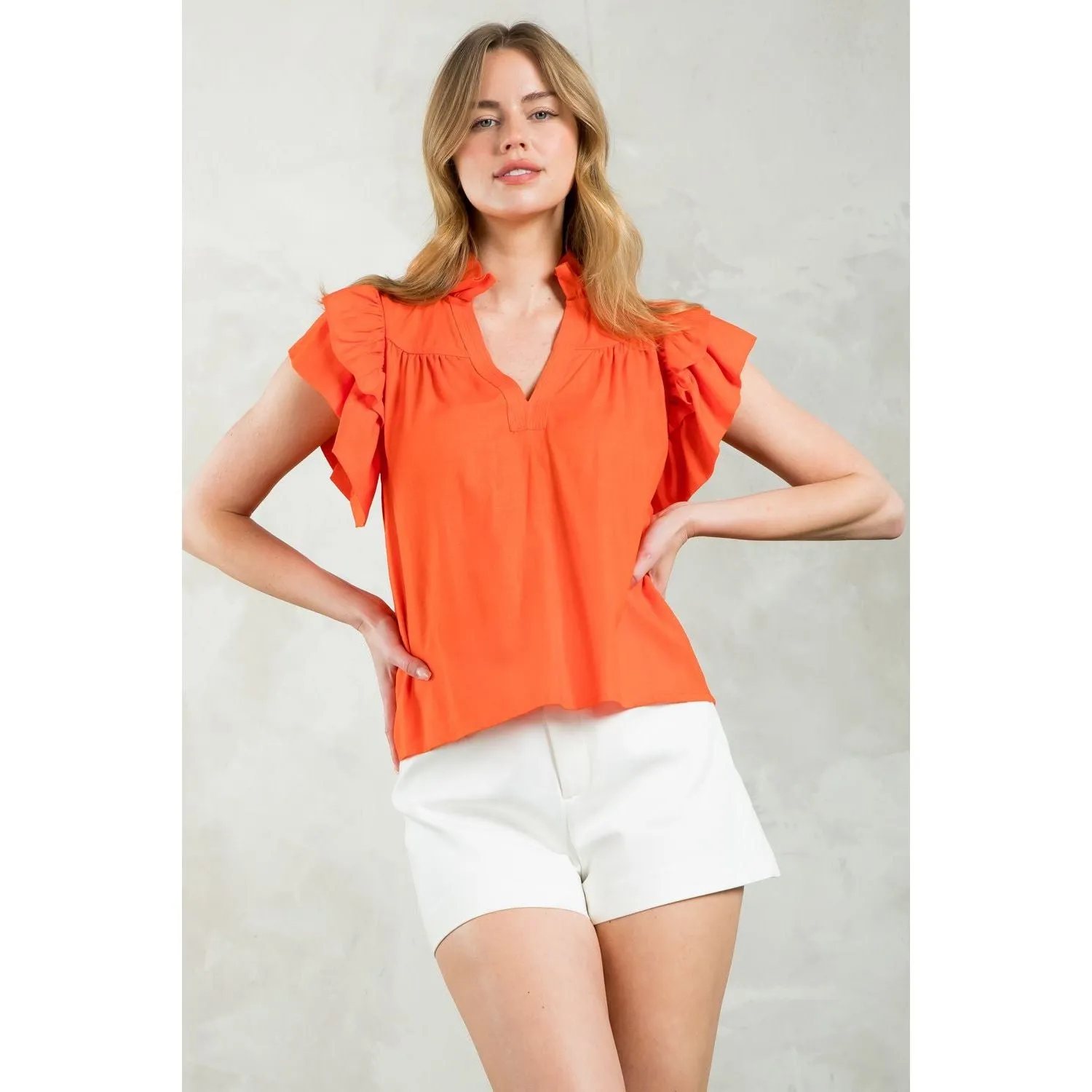 Marley Flutter Sleeve V-Neck THML Top -SALE