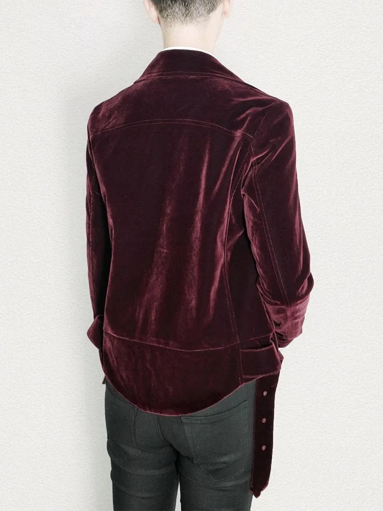 Maroon Velvet Belt Jacket