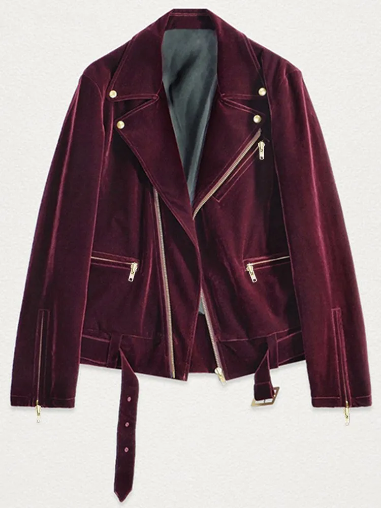 Maroon Velvet Belt Jacket