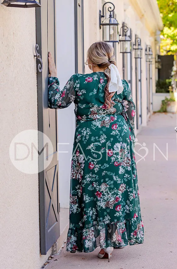 Melanee Pine Floral Wrap Dress - DM Exclusive - Maternity Friendly - Nursing Friendly - Restocked