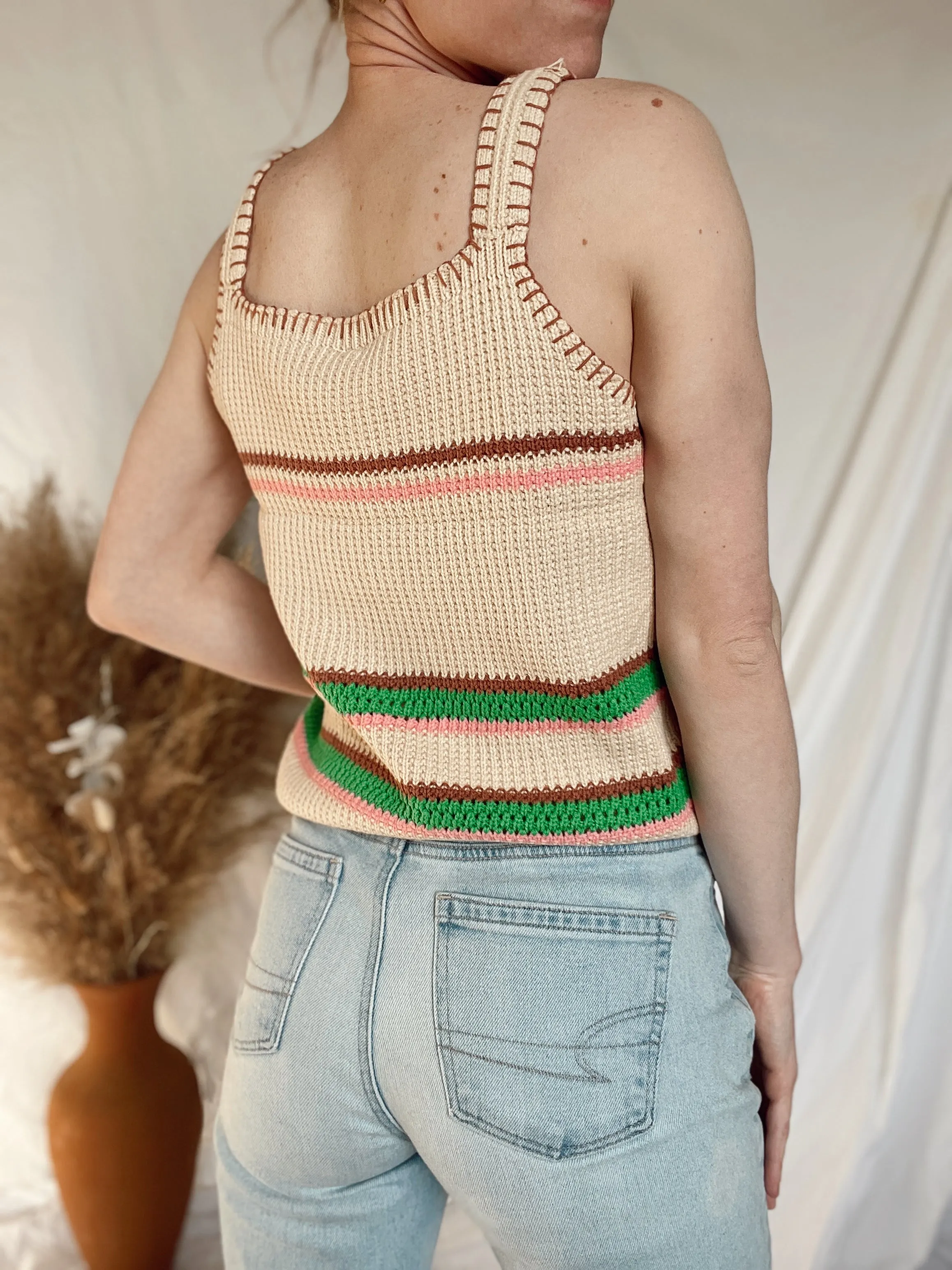 Multi-Color Natural Striped Crochet Sweater Tank