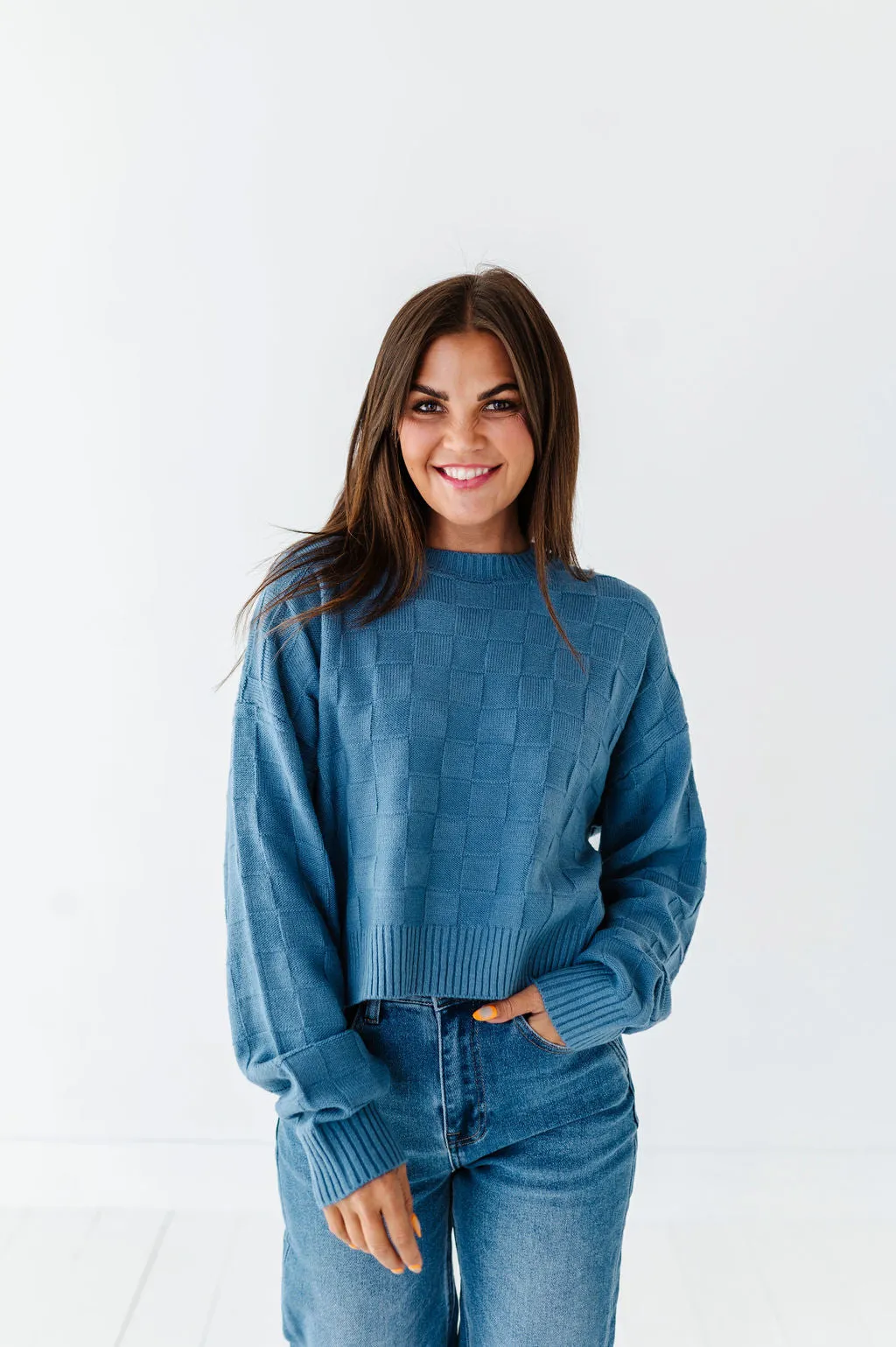 Natalee Checkered Sweater in Cornflower