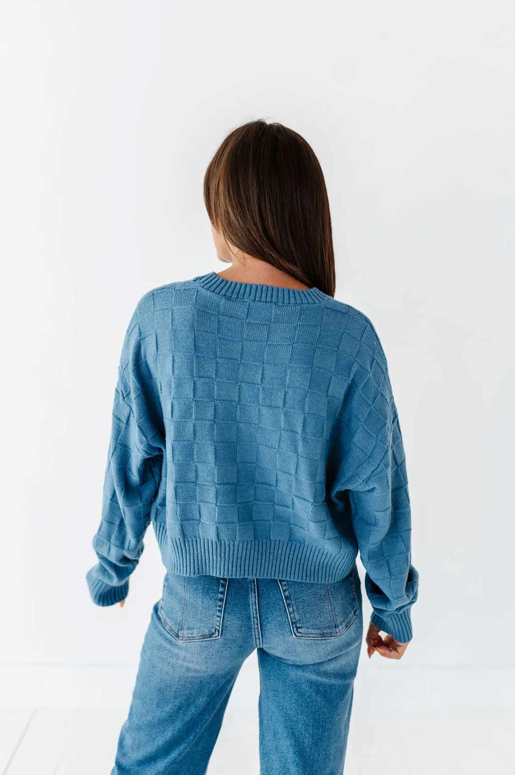 Natalee Checkered Sweater in Cornflower