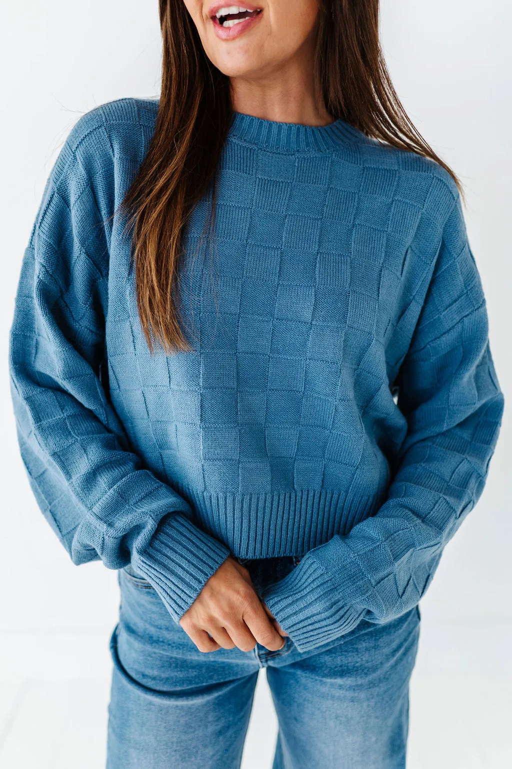 Natalee Checkered Sweater in Cornflower