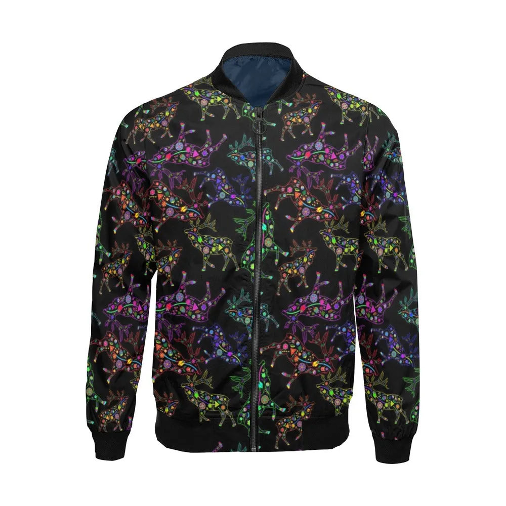 Neon Floral Elks Bomber Jacket for Men