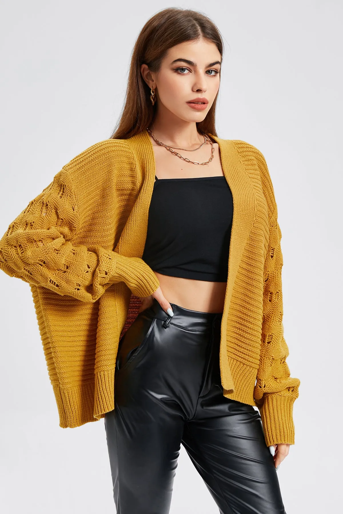 OL Hollow Out Drop Shoulder Cardigan