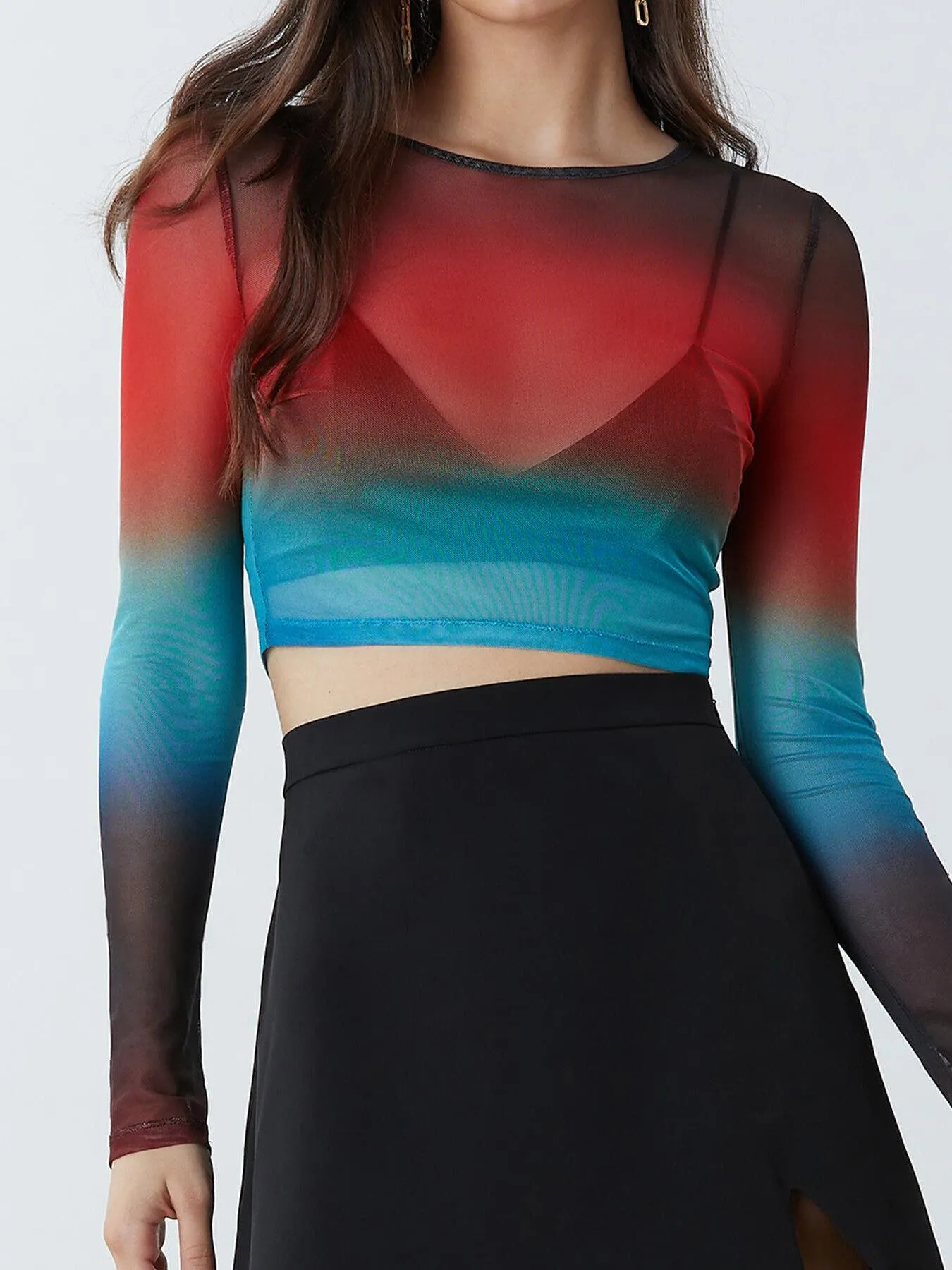 Ombre Sheer Round Neck Crop Top