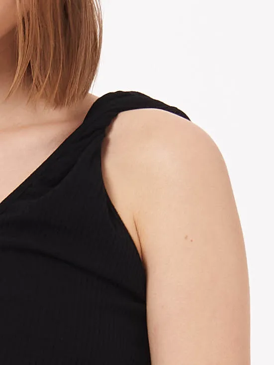 One Shoulder Twisted Strap Top in Black