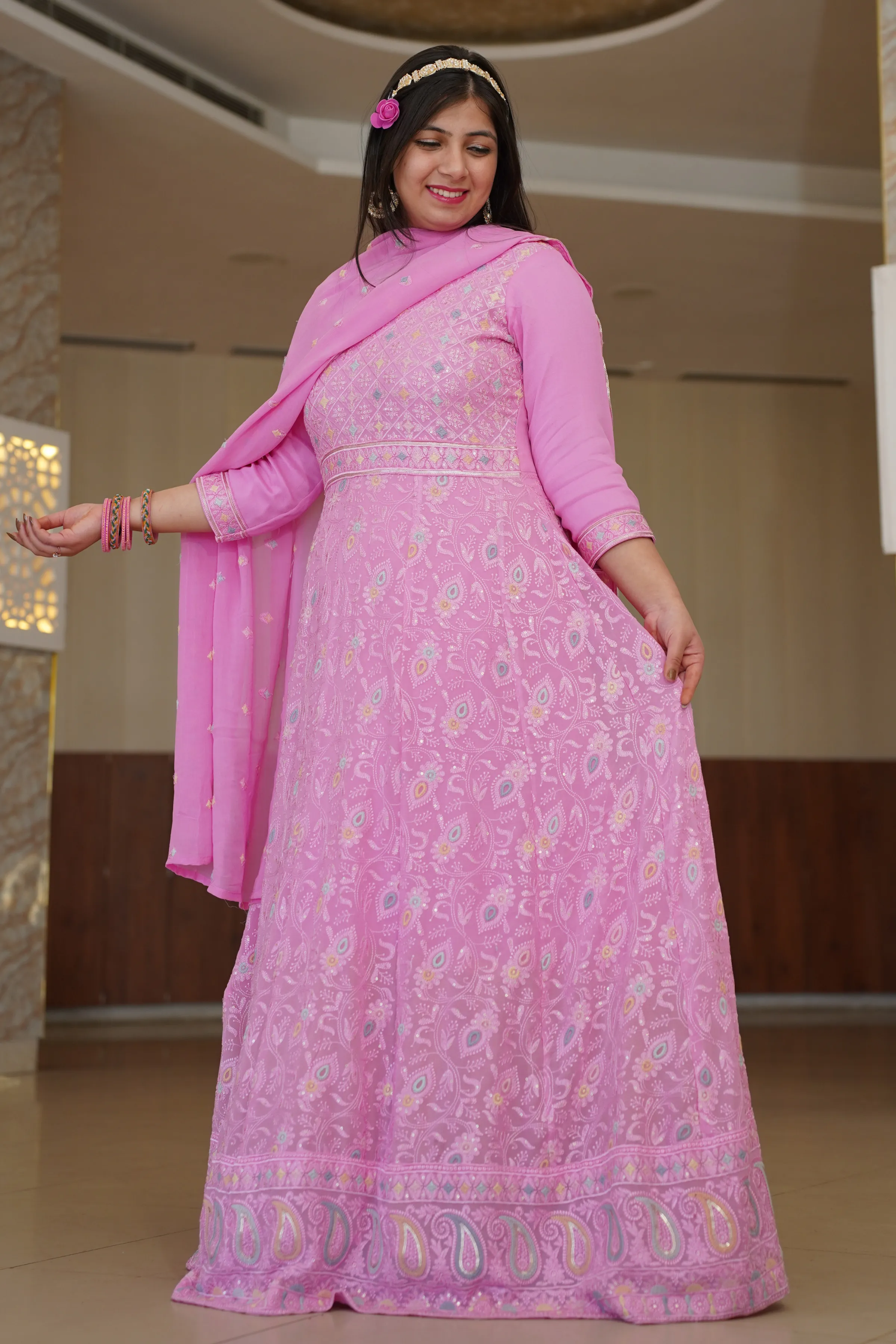 Orchid Pink Georgette Dress with Dupatta