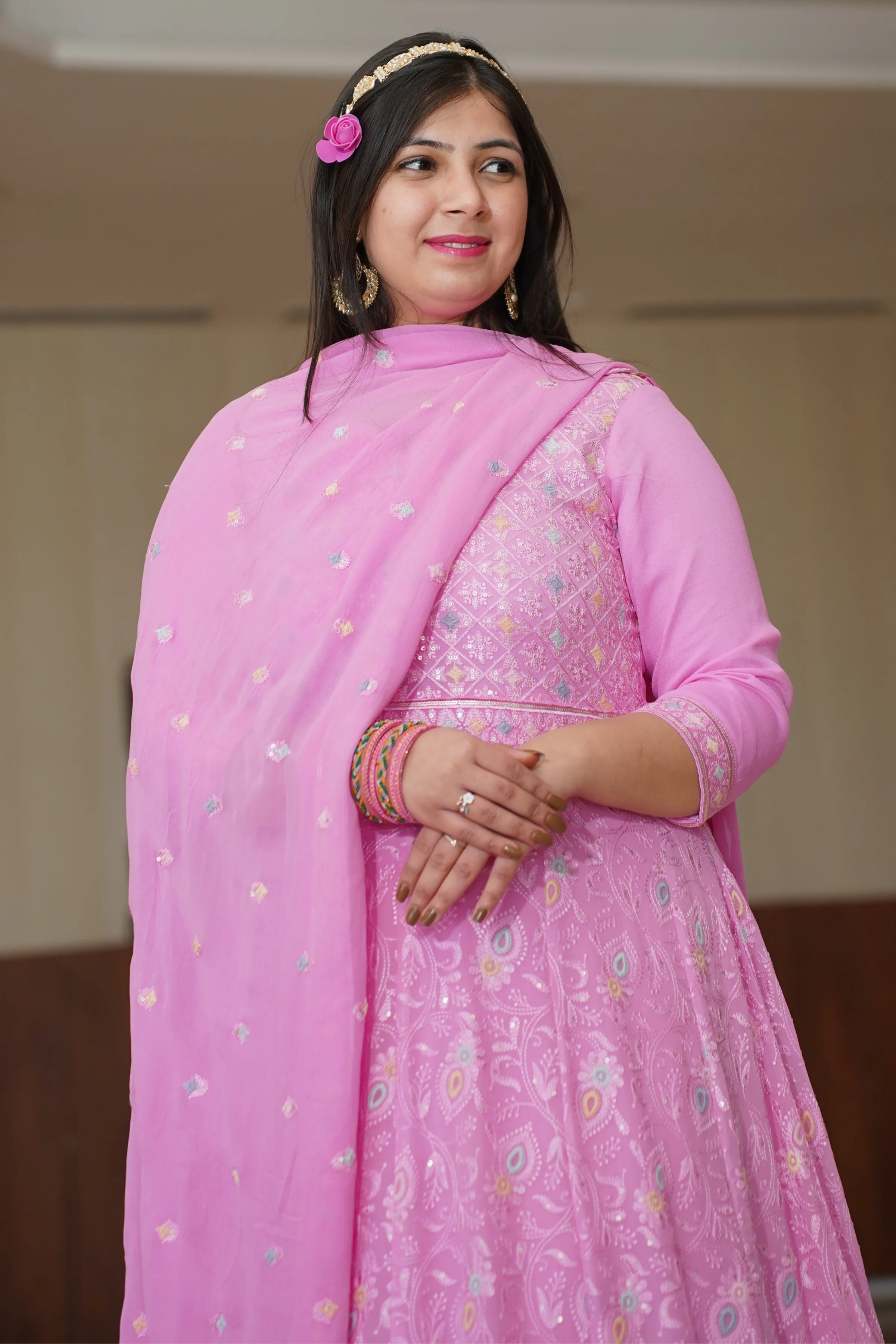 Orchid Pink Georgette Dress with Dupatta