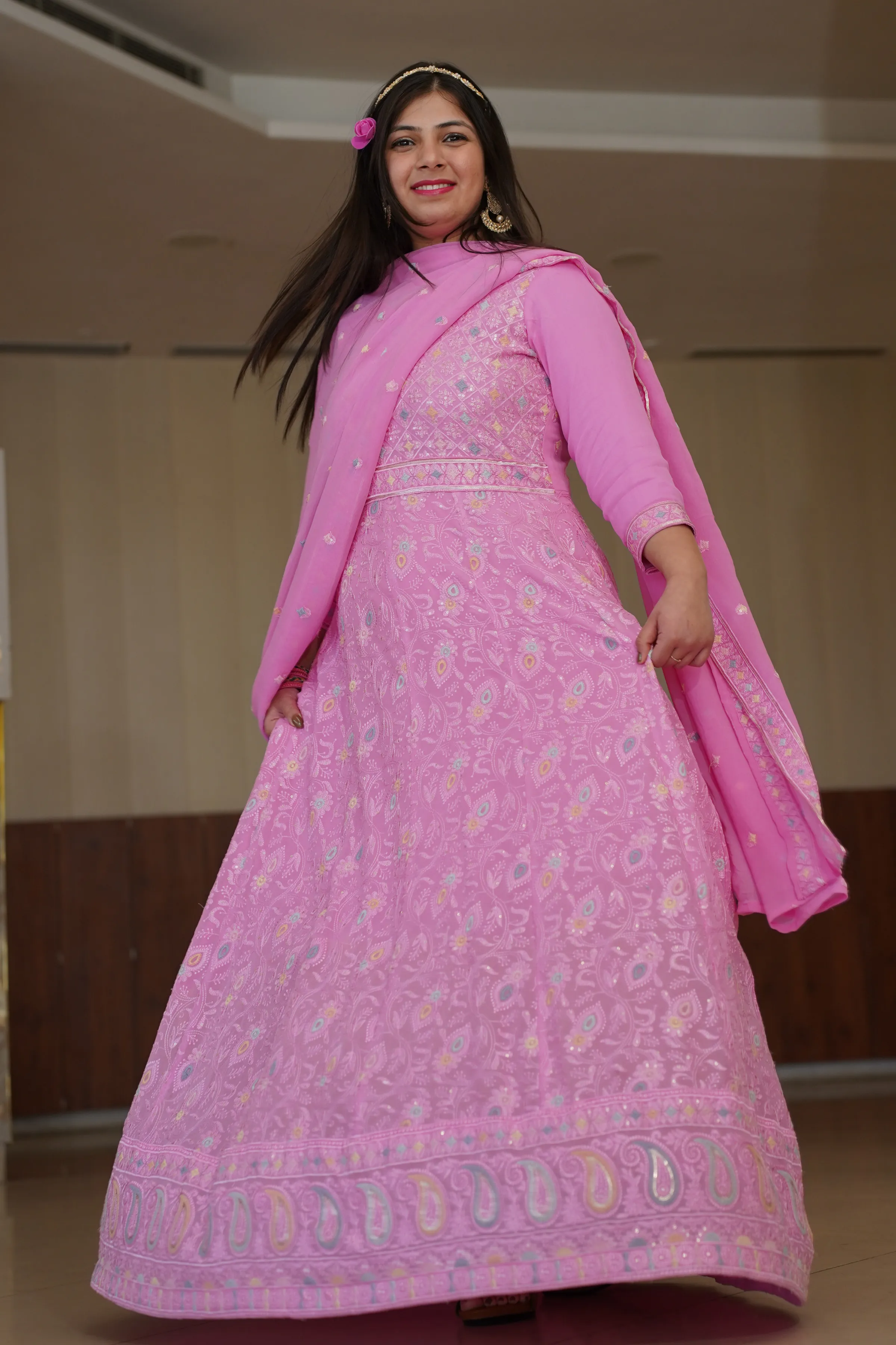 Orchid Pink Georgette Dress with Dupatta