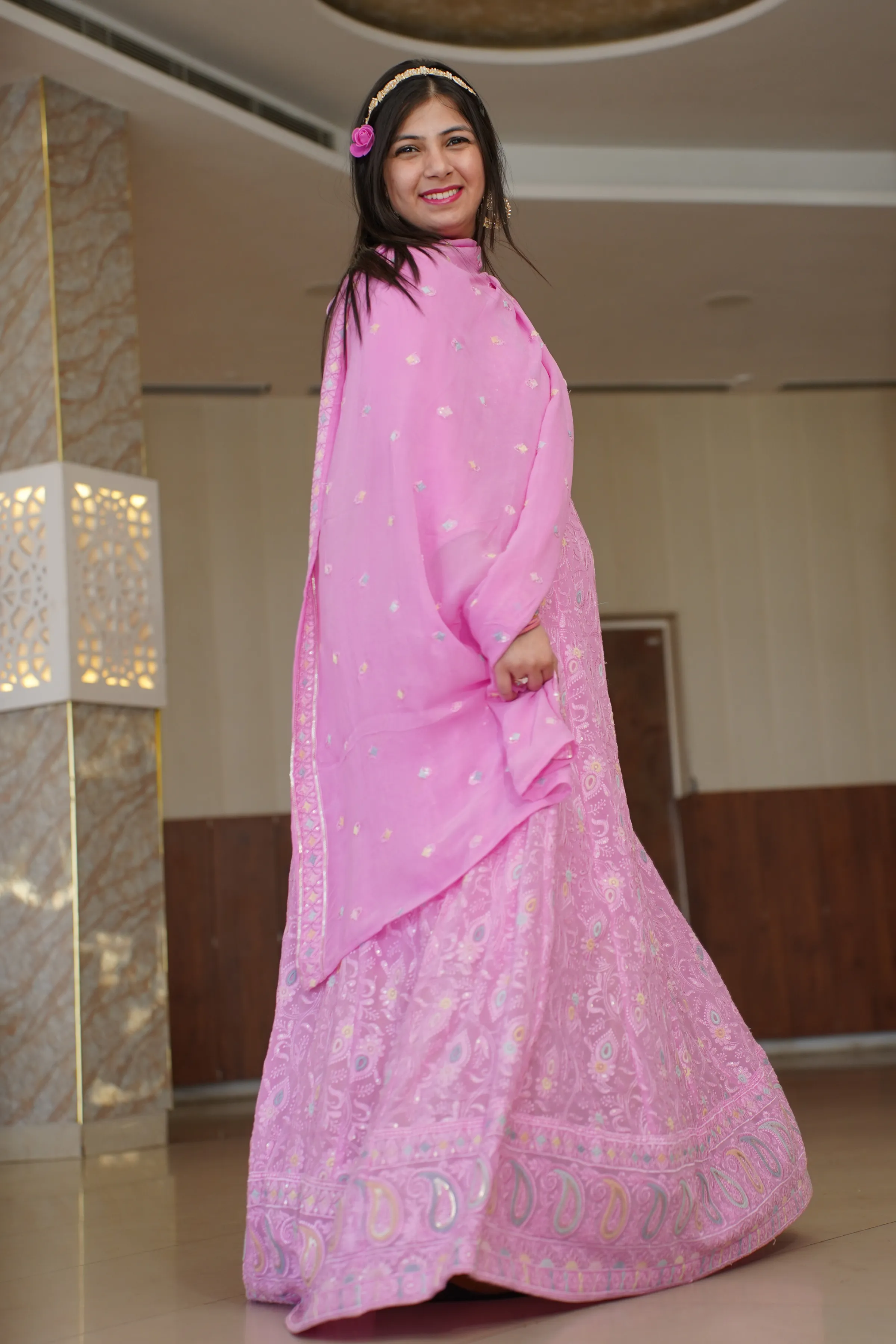 Orchid Pink Georgette Dress with Dupatta