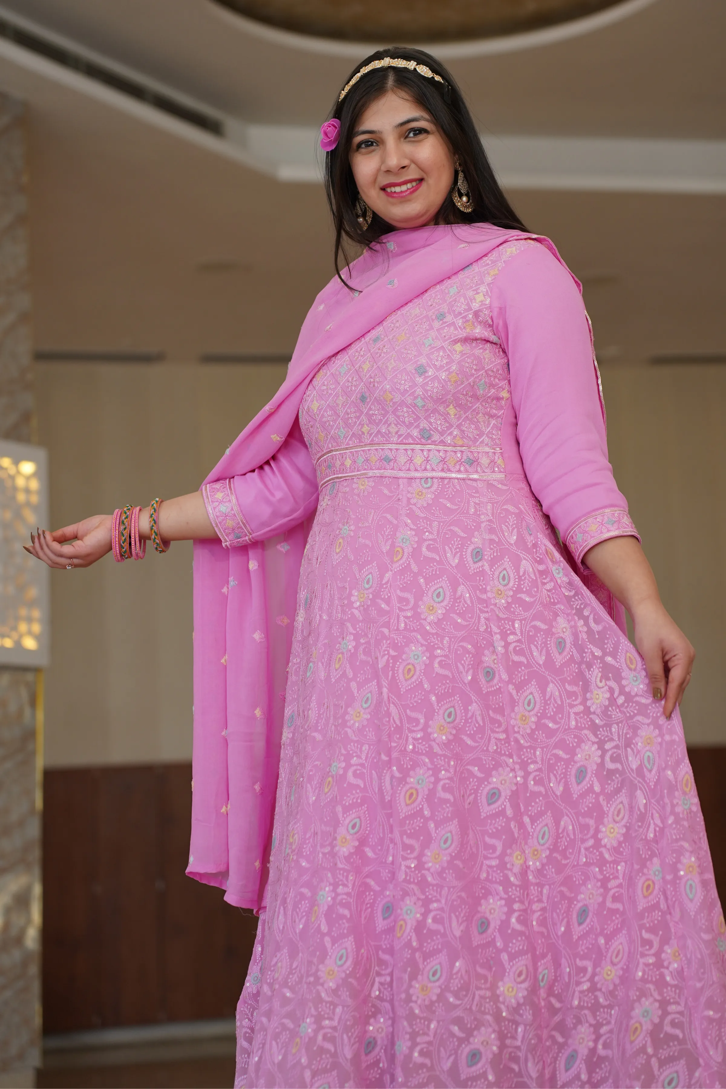 Orchid Pink Georgette Dress with Dupatta