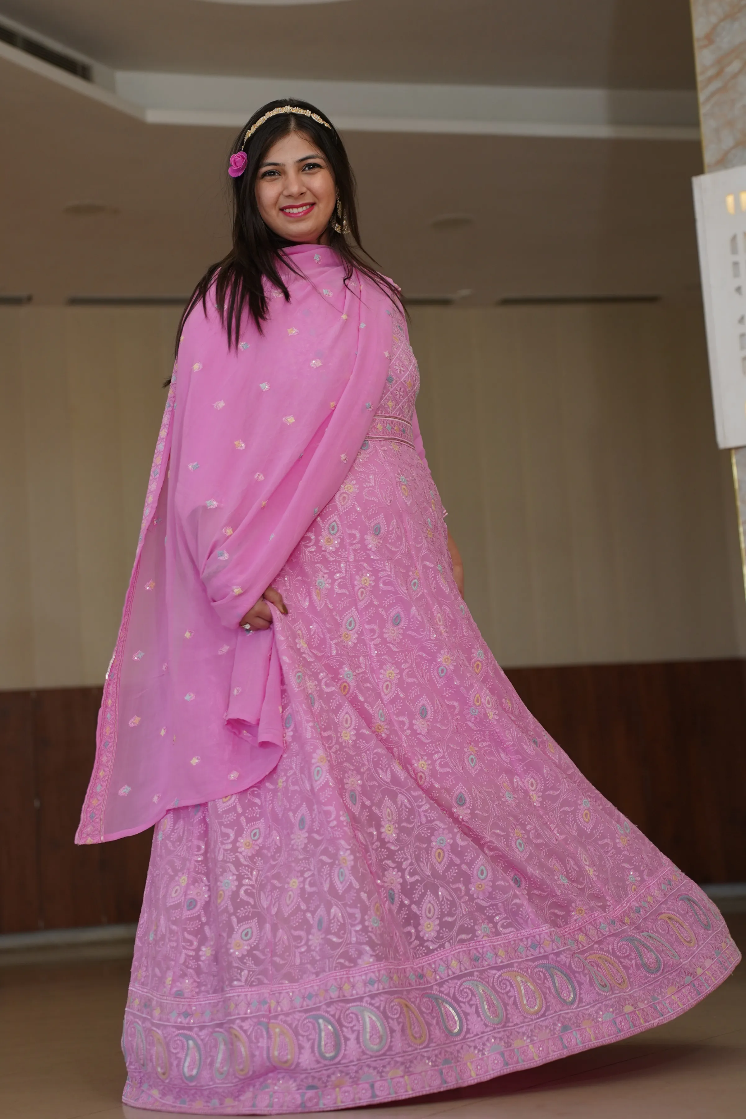 Orchid Pink Georgette Dress with Dupatta