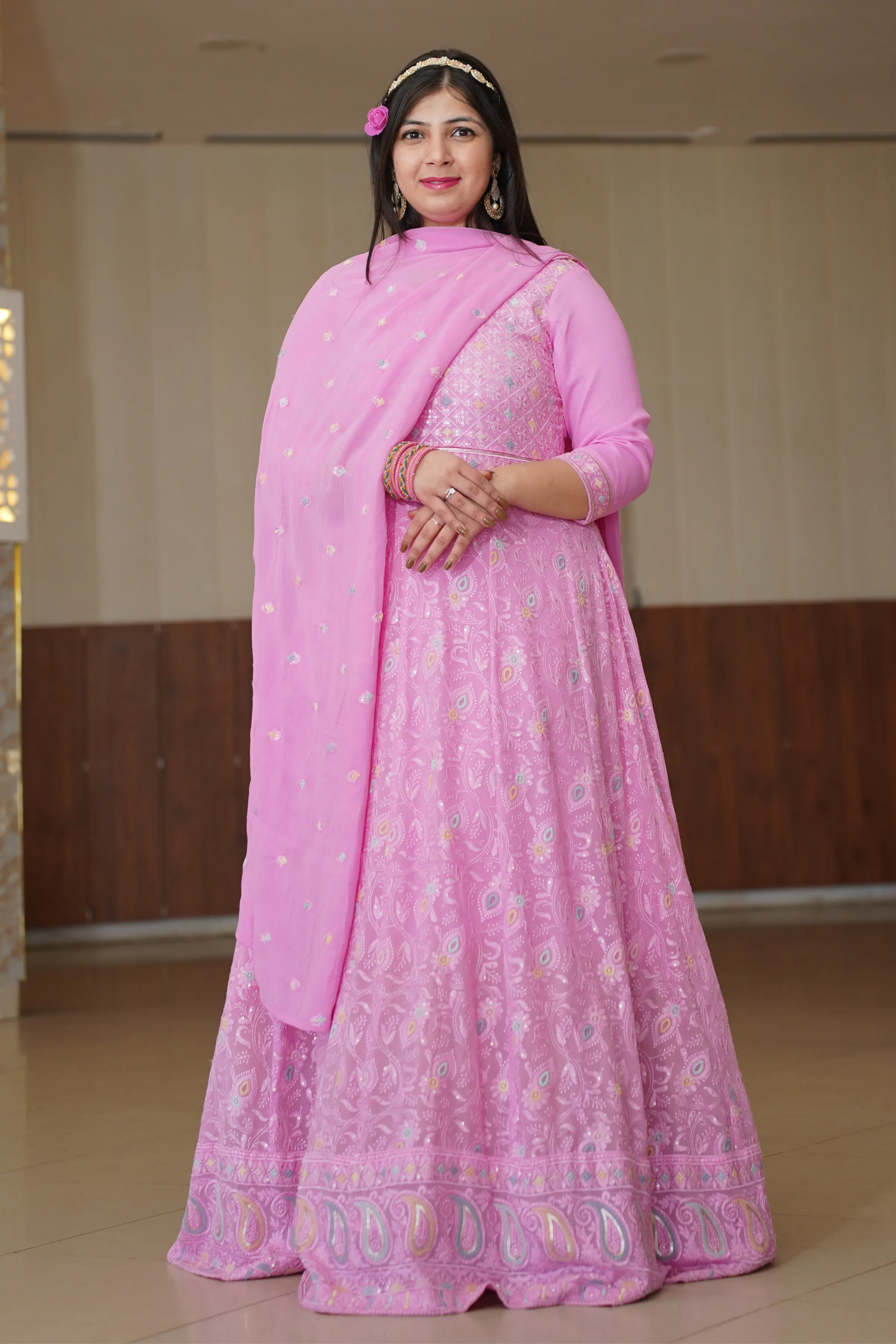 Orchid Pink Georgette Dress with Dupatta