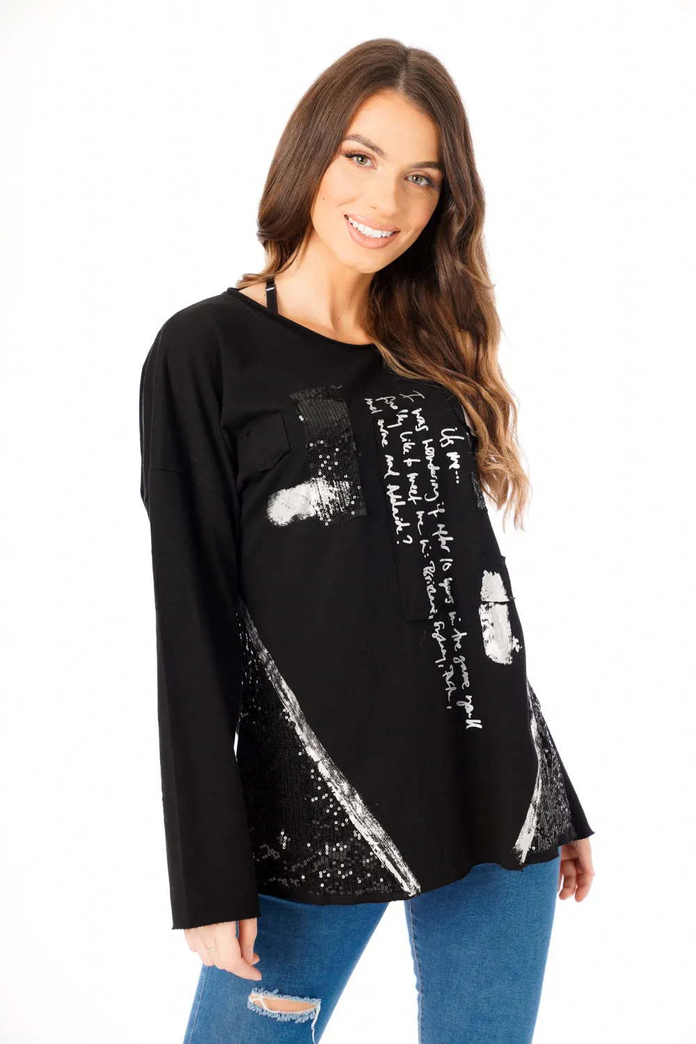 Oversized Patchwork Jersey Jumper with Sequin