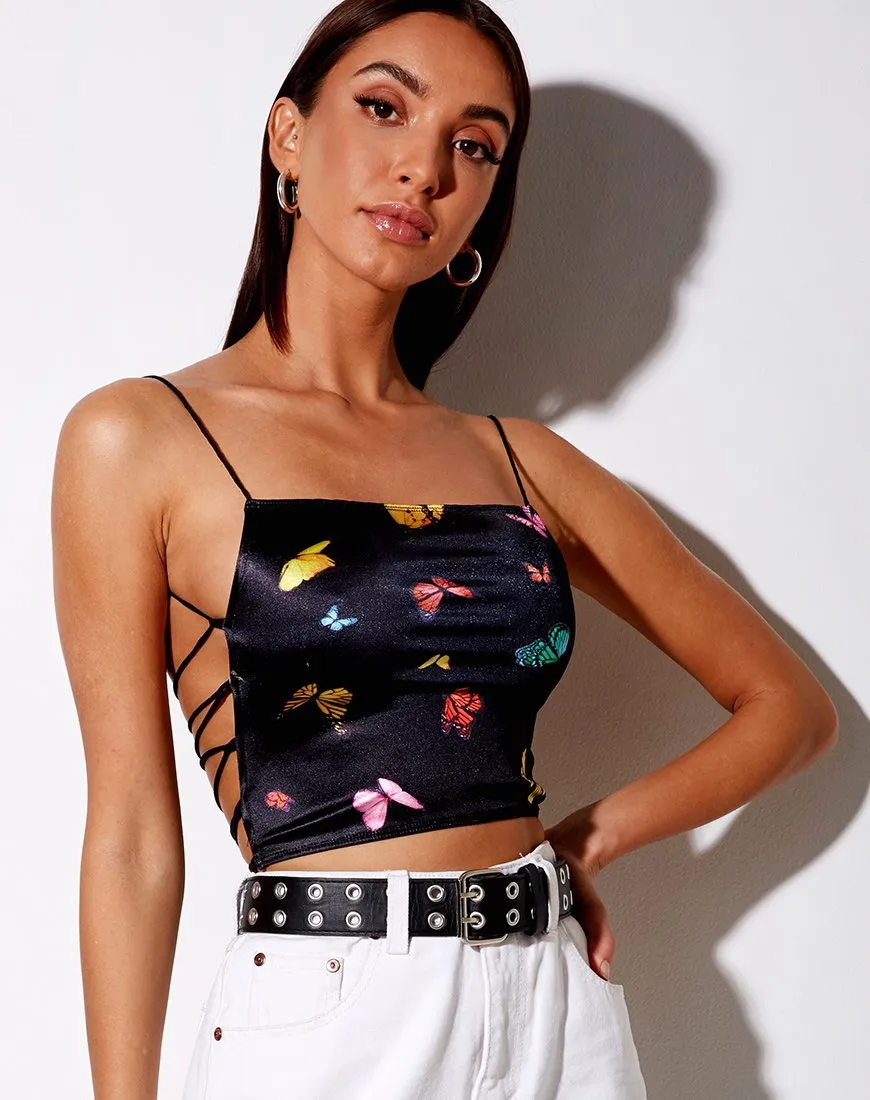 Ozka Crop Top in Black Butterfly