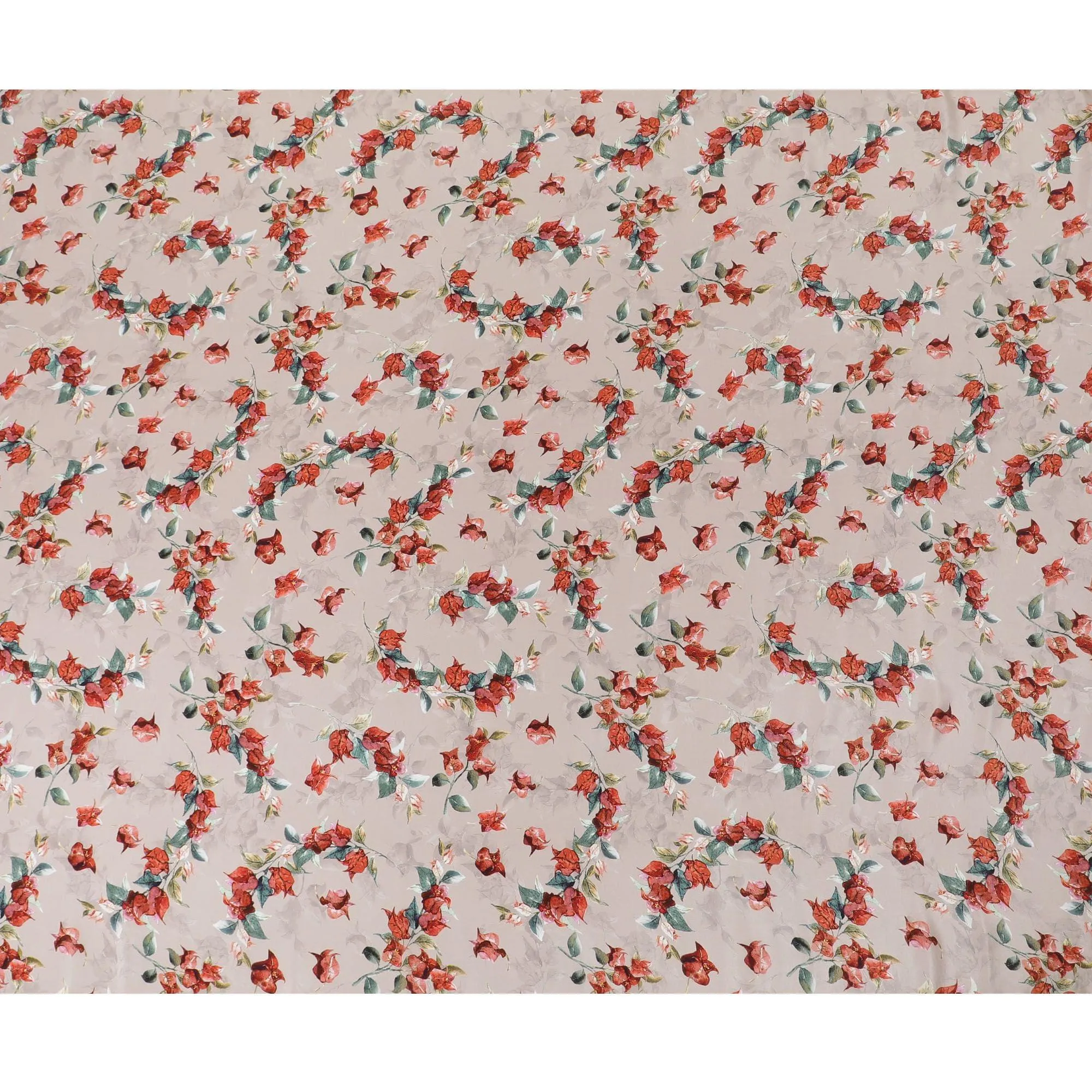 Pale brown synthetic crepe fabric with multicolor print in floral design-D14457