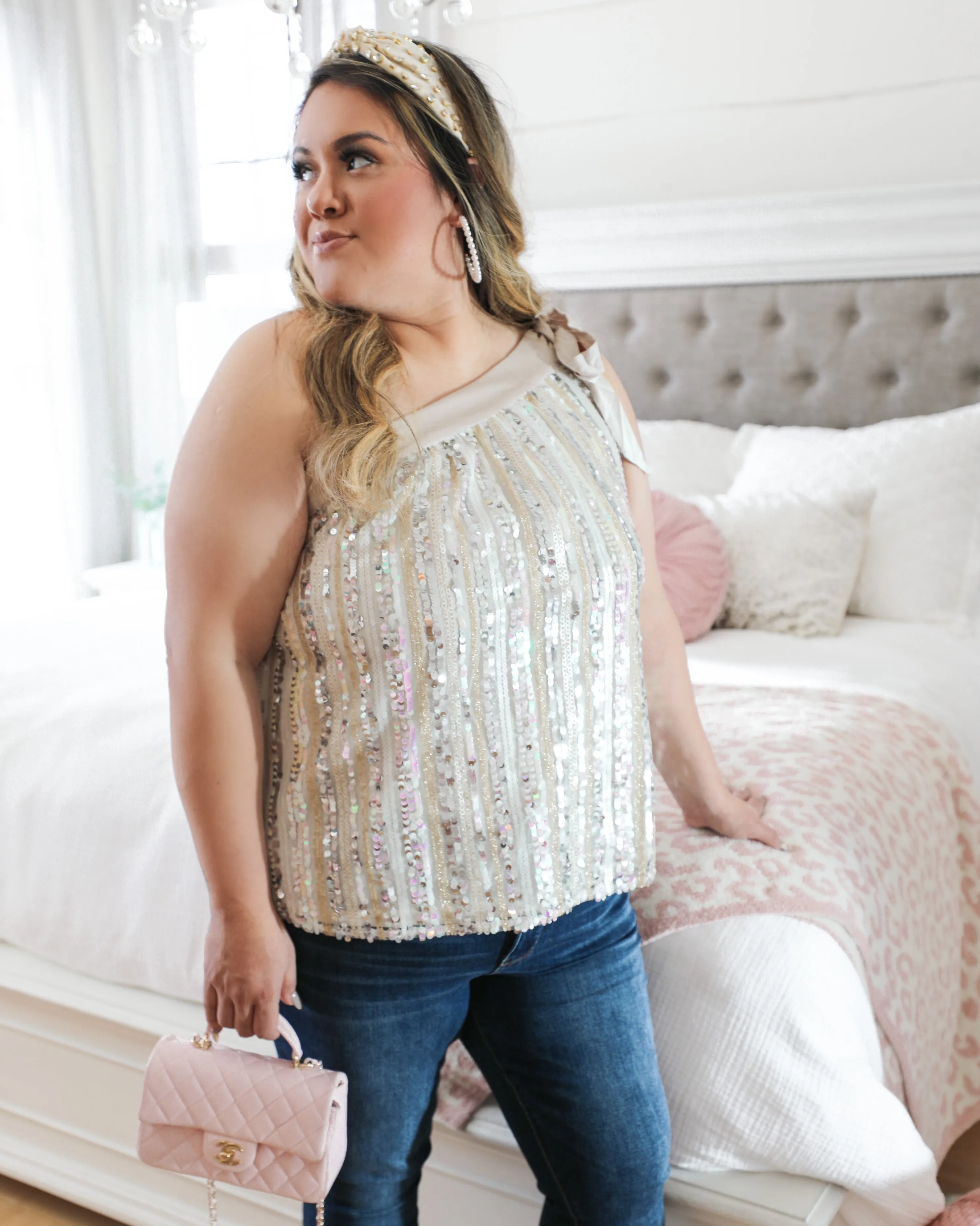 Perlita Ivory Champagne Sequin Top (PLUS)