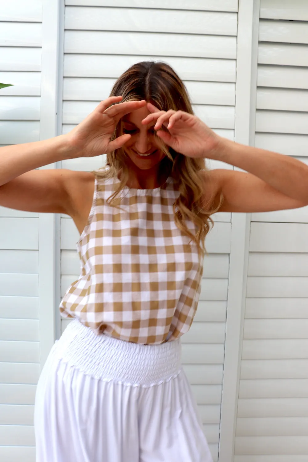 Peta Singlet Top In Cotton Gingham