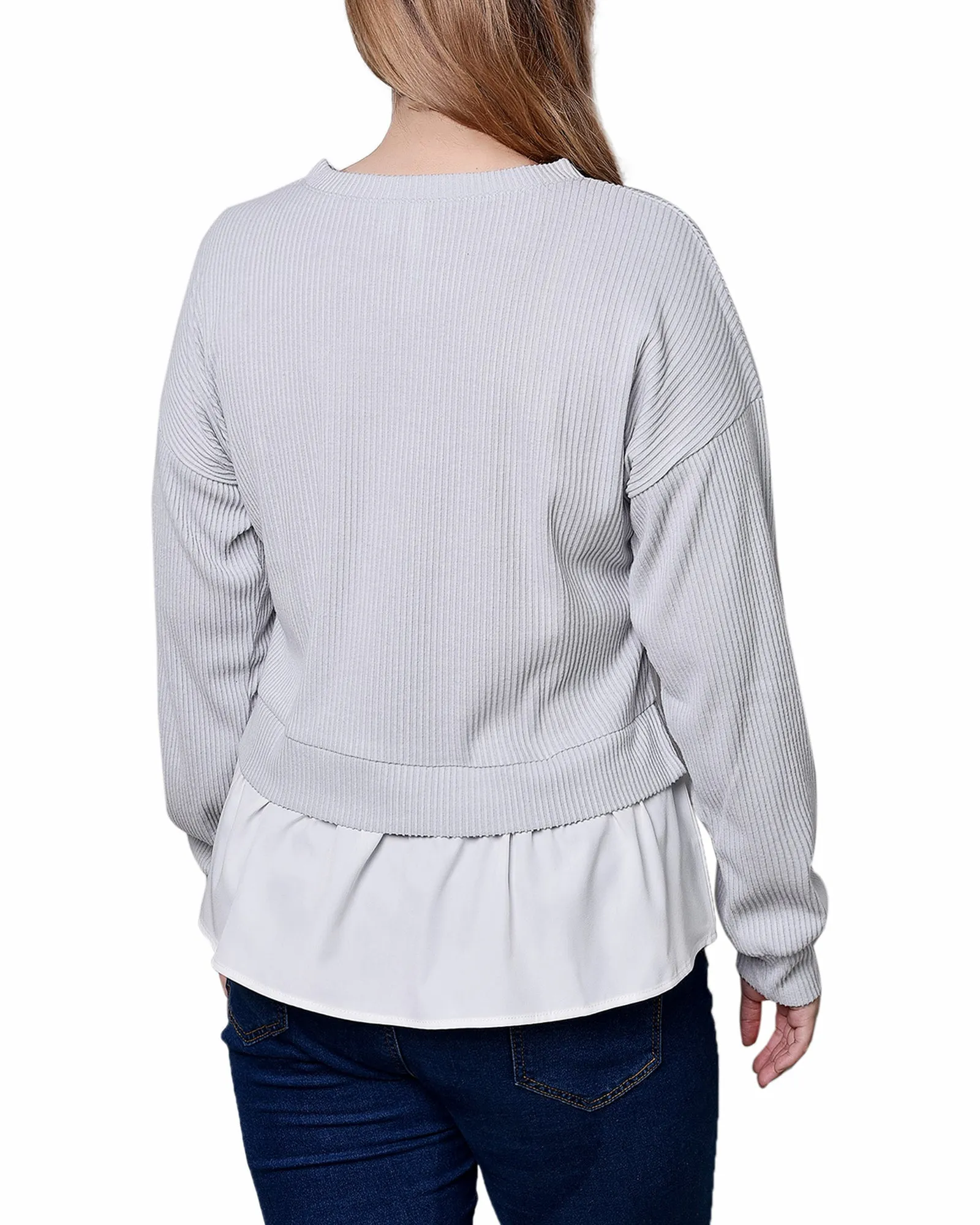 Petite Long Sleeve Two-Fer Top With Gathered Inset