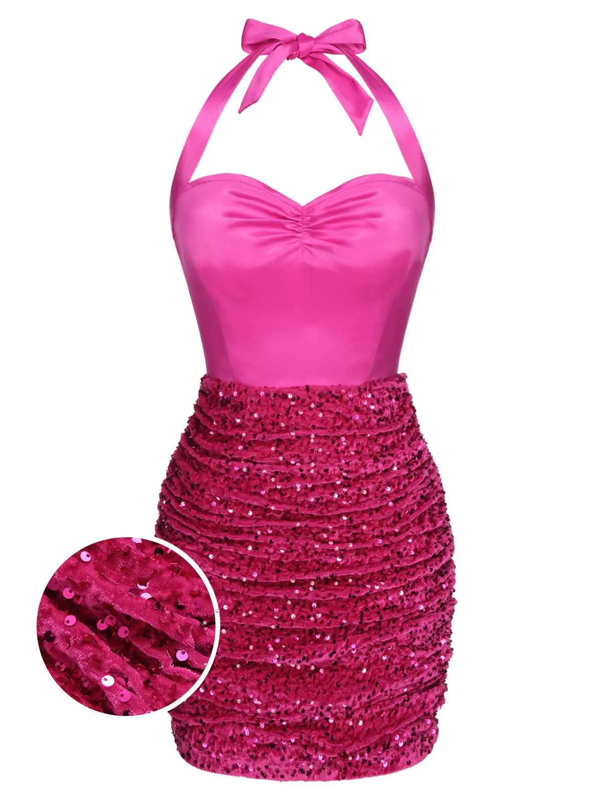 Pink 1960s Halter Sequined Wrap Dress