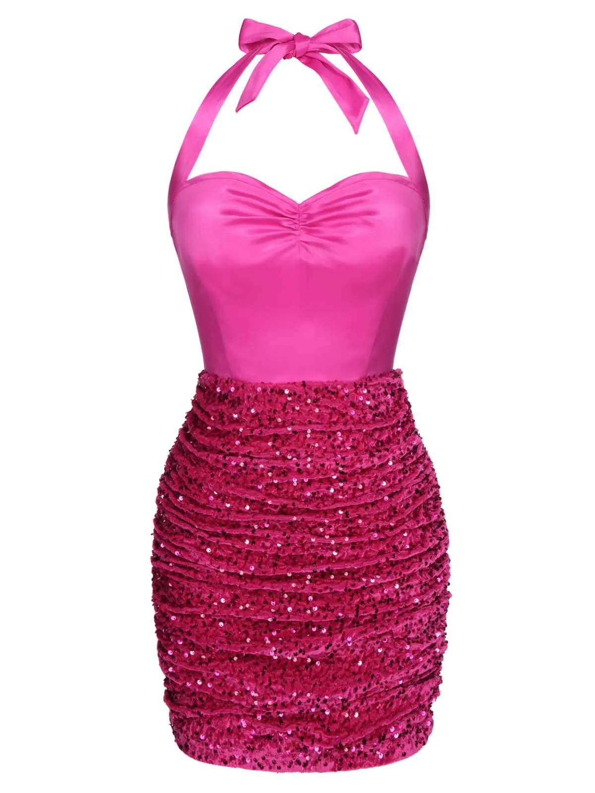 Pink 1960s Halter Sequined Wrap Dress