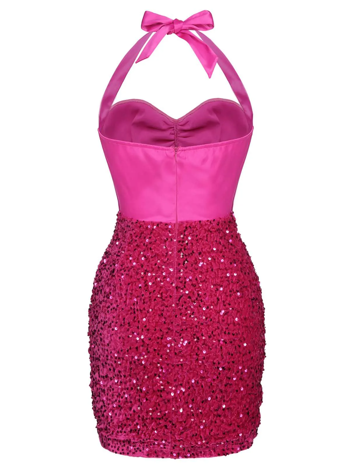 Pink 1960s Halter Sequined Wrap Dress