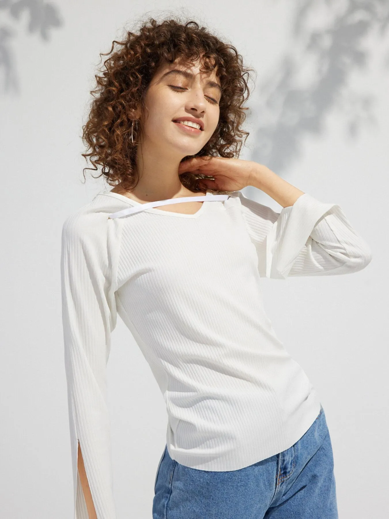 Plain Split Sleeve Rib Top