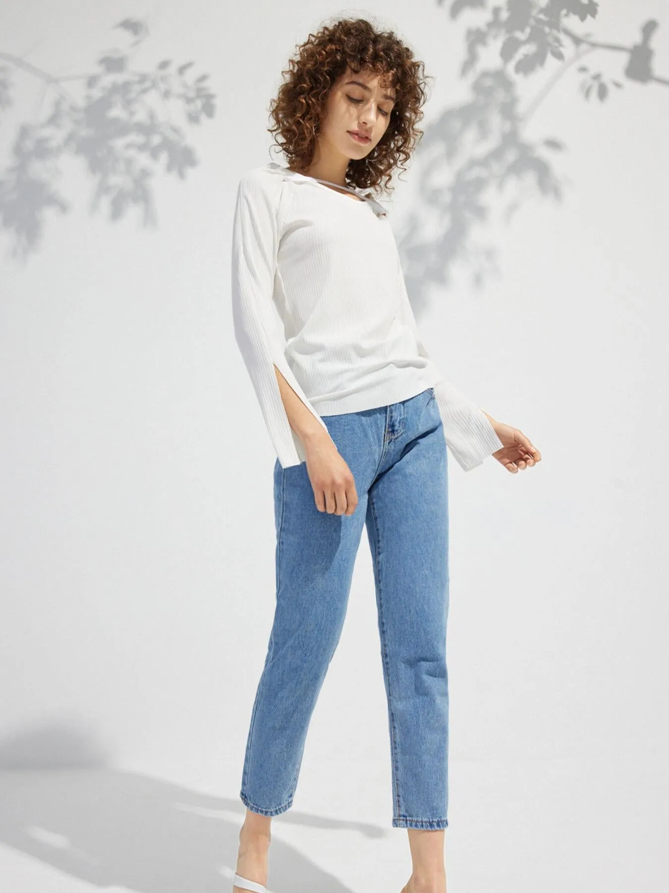 Plain Split Sleeve Rib Top