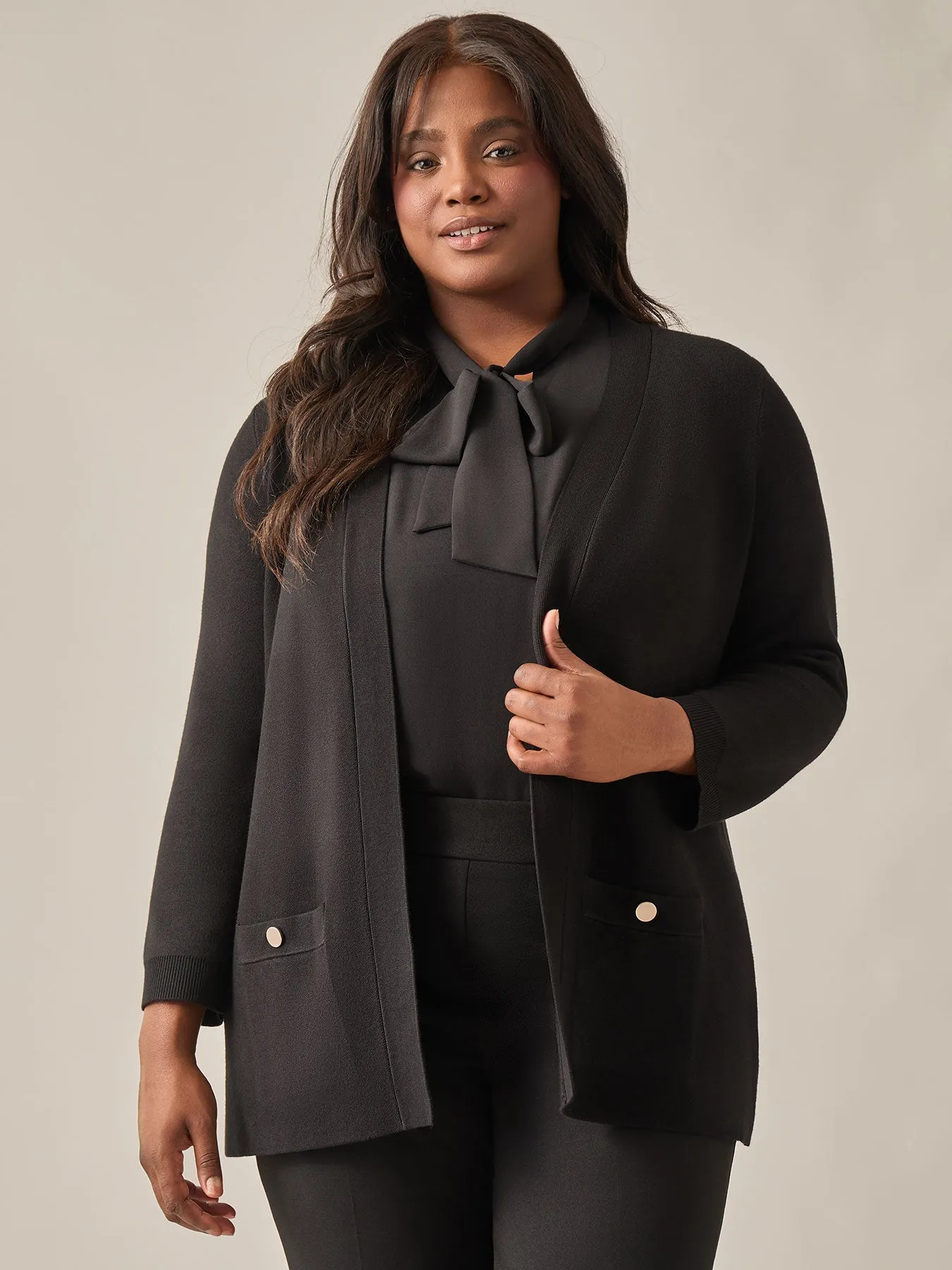 Plus Size Open Front Cardigan, Black