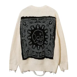 PopFlying Distressed Sweater Bandana and Skull