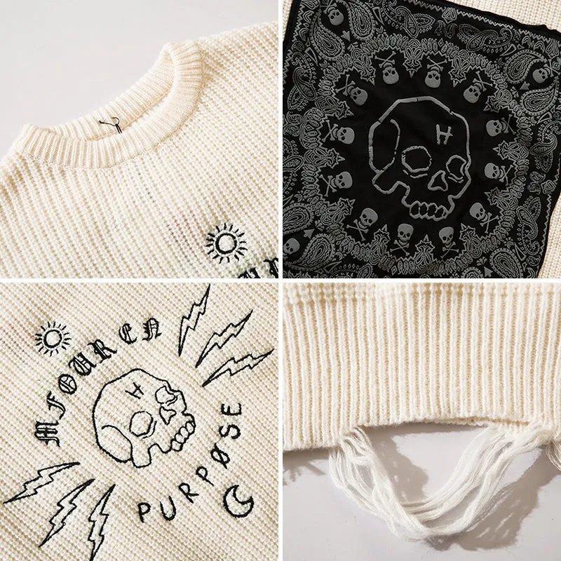 PopFlying Distressed Sweater Bandana and Skull