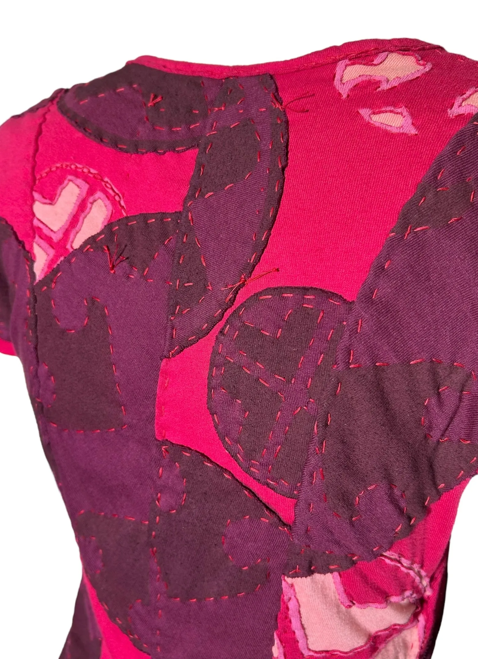 Project Alabama 2000s Magenta Hand Crafted Patchwork Geometric Design Wrap Dress