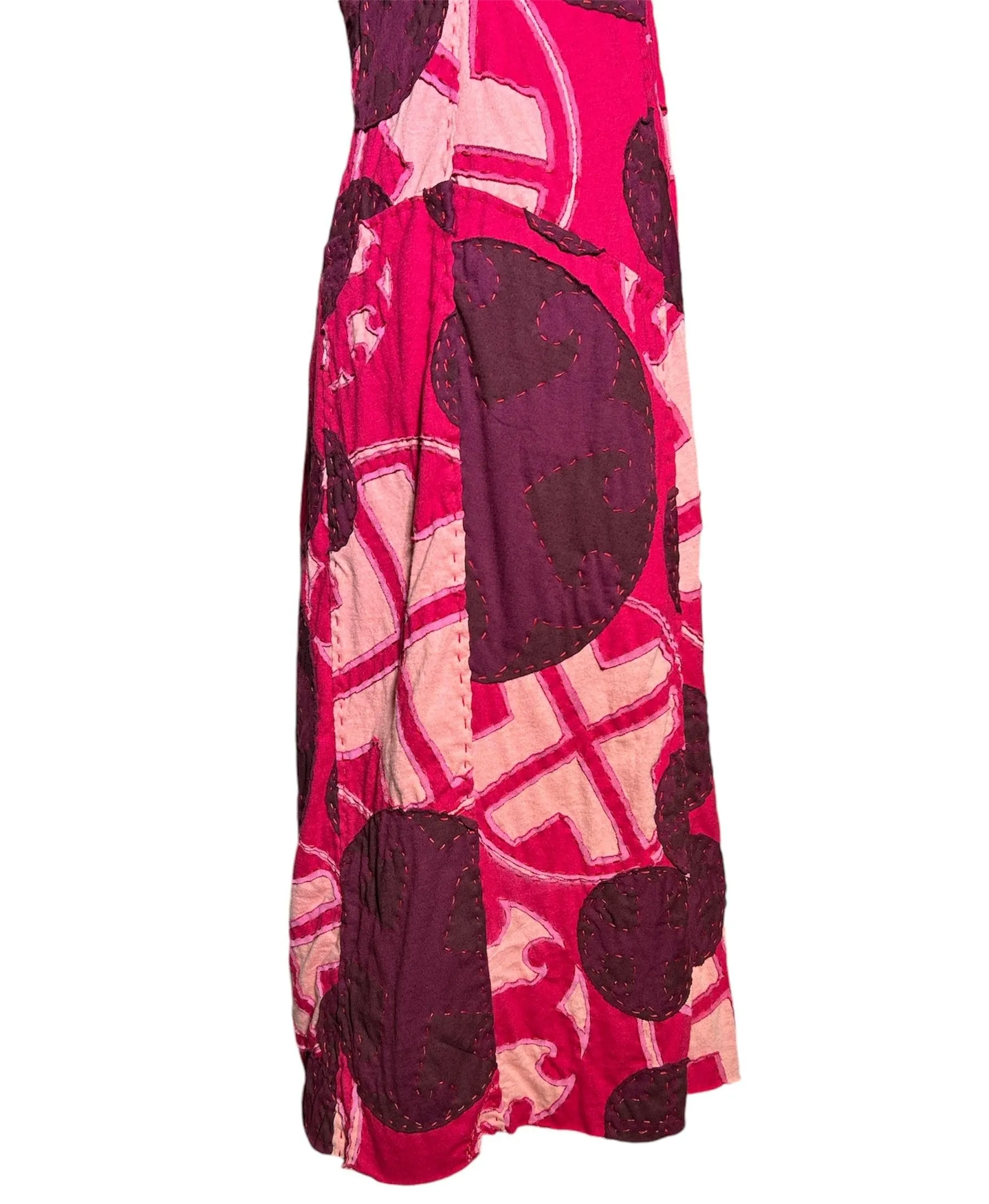 Project Alabama 2000s Magenta Hand Crafted Patchwork Geometric Design Wrap Dress