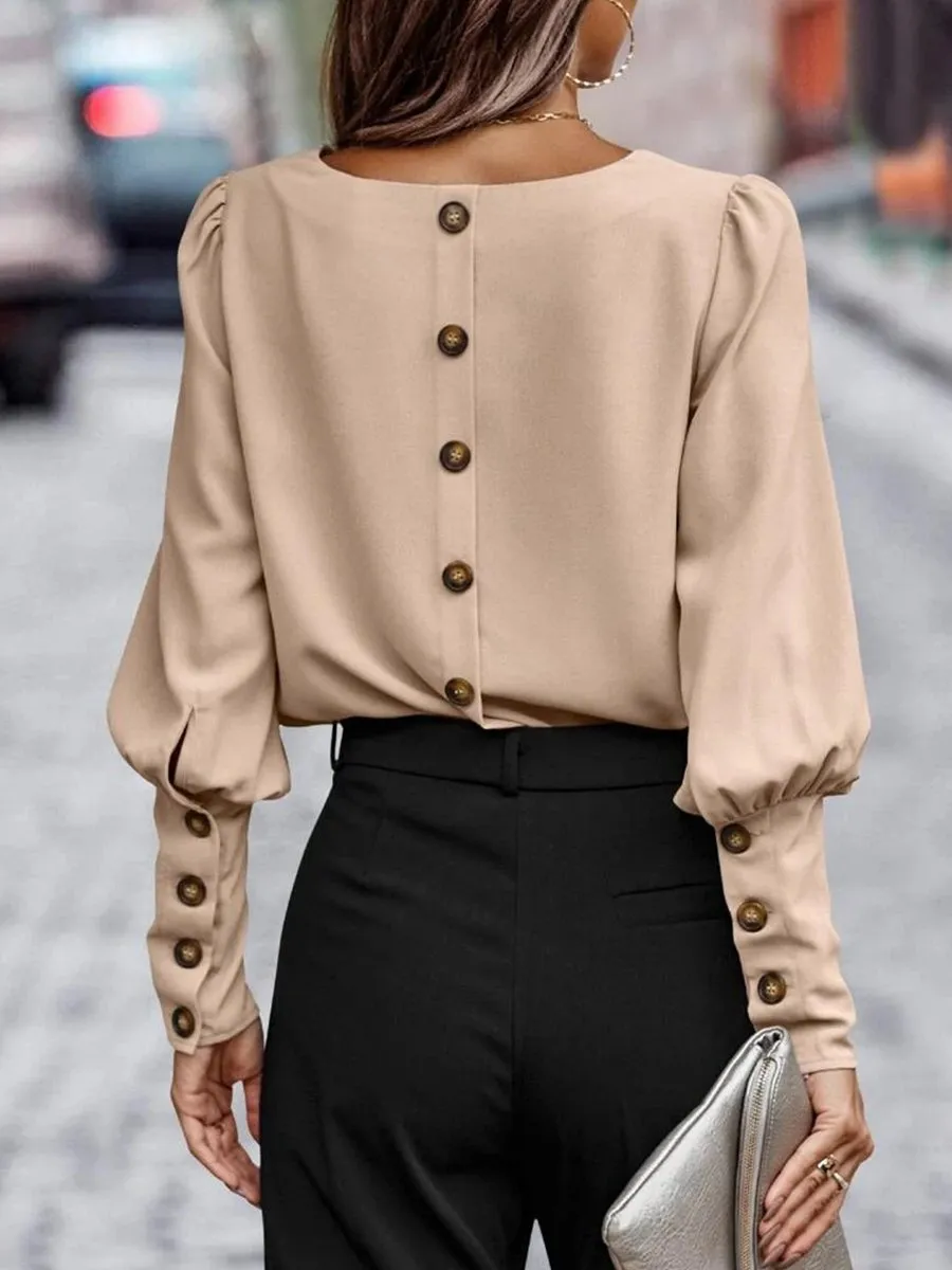 Puffed Sleeves Buttons Blouse 