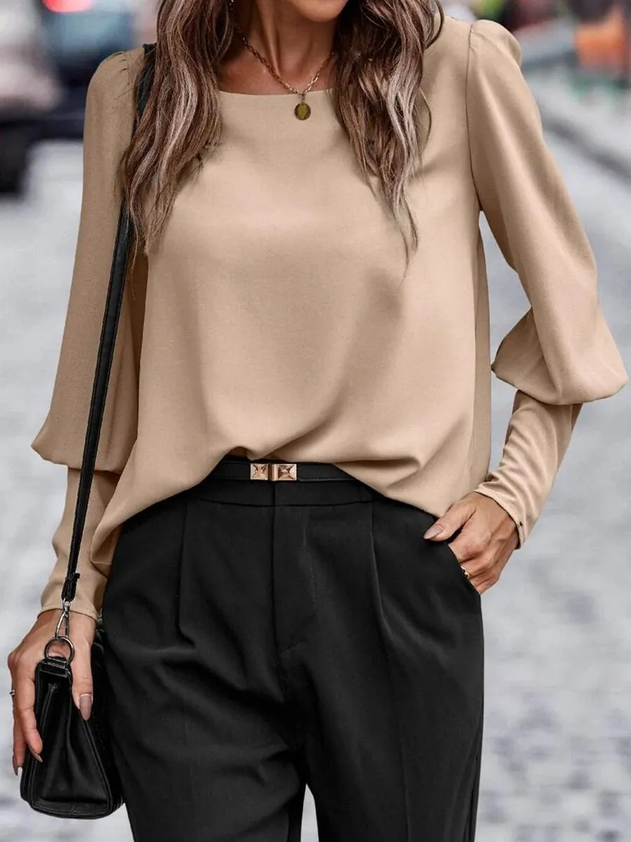 Puffed Sleeves Buttons Blouse 