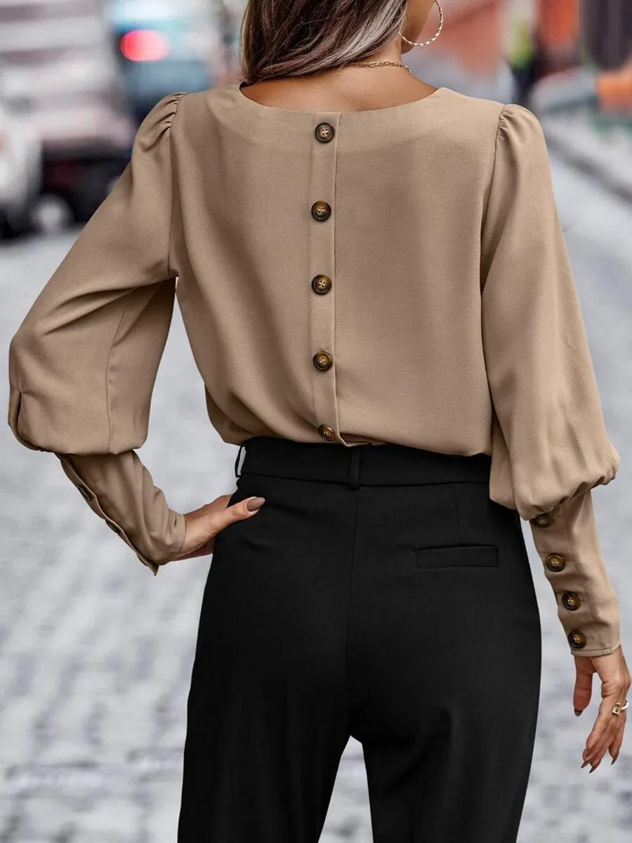 Puffed Sleeves Buttons Blouse 