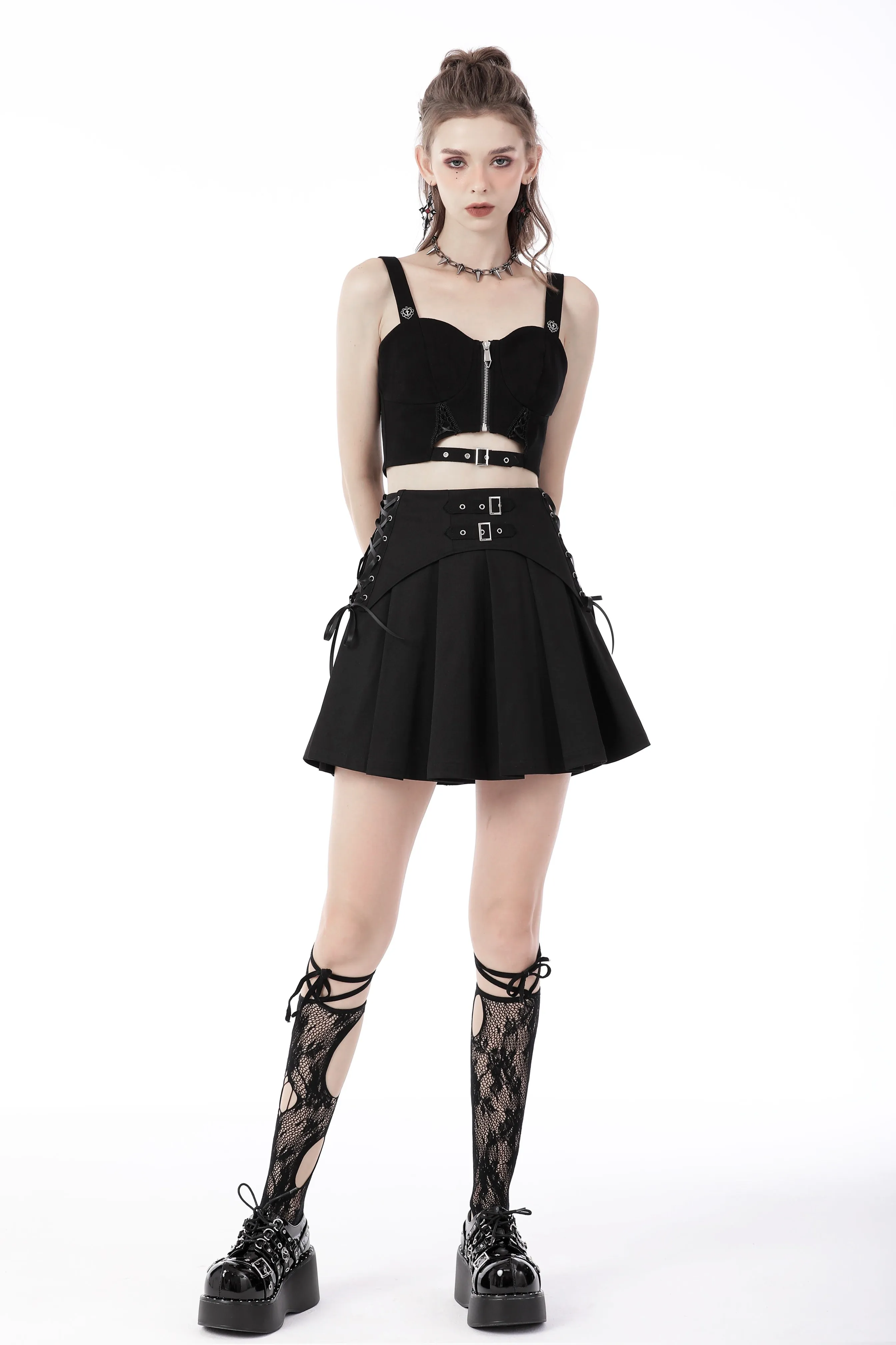 Punk rock cutout zip top TW424