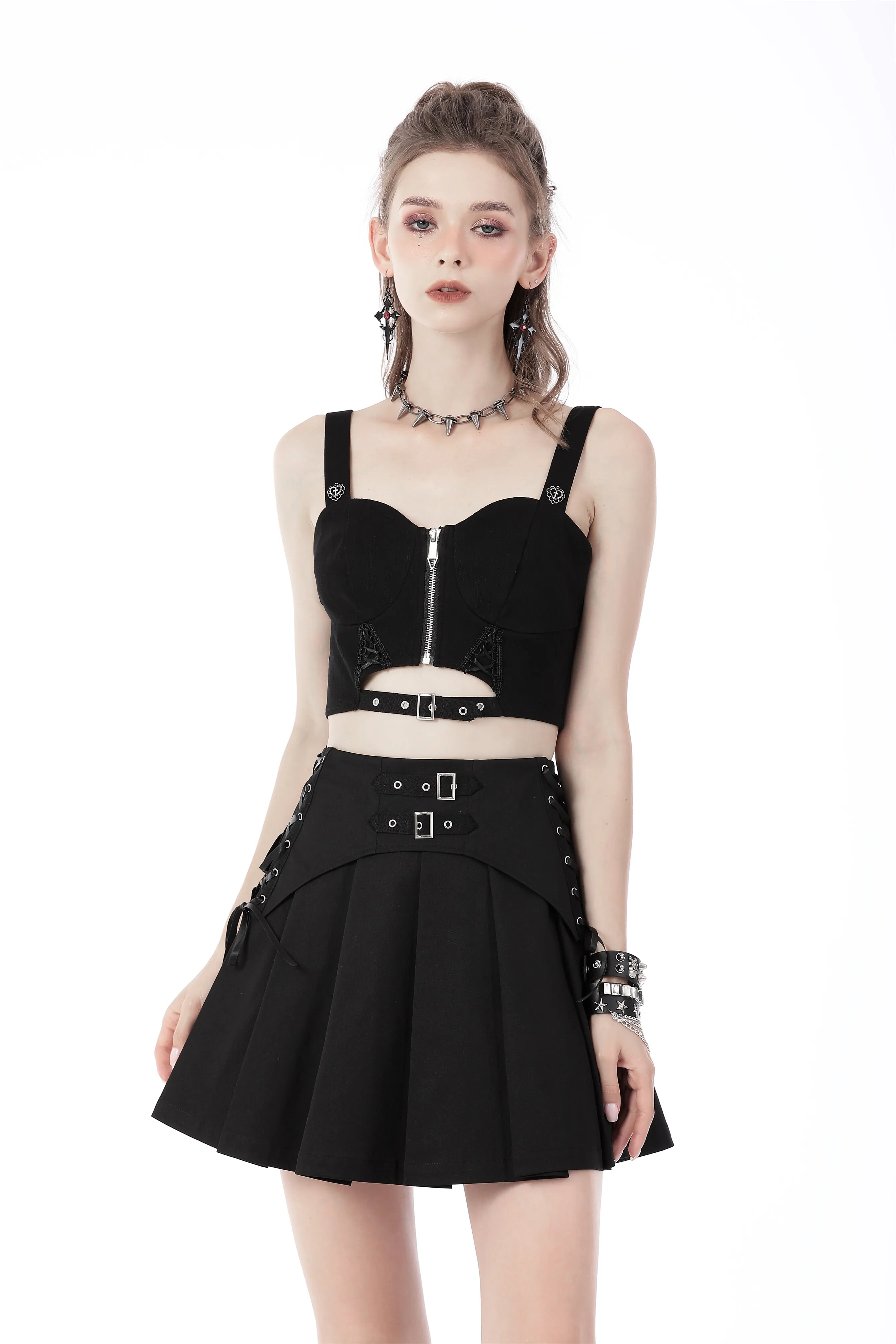 Punk rock cutout zip top TW424