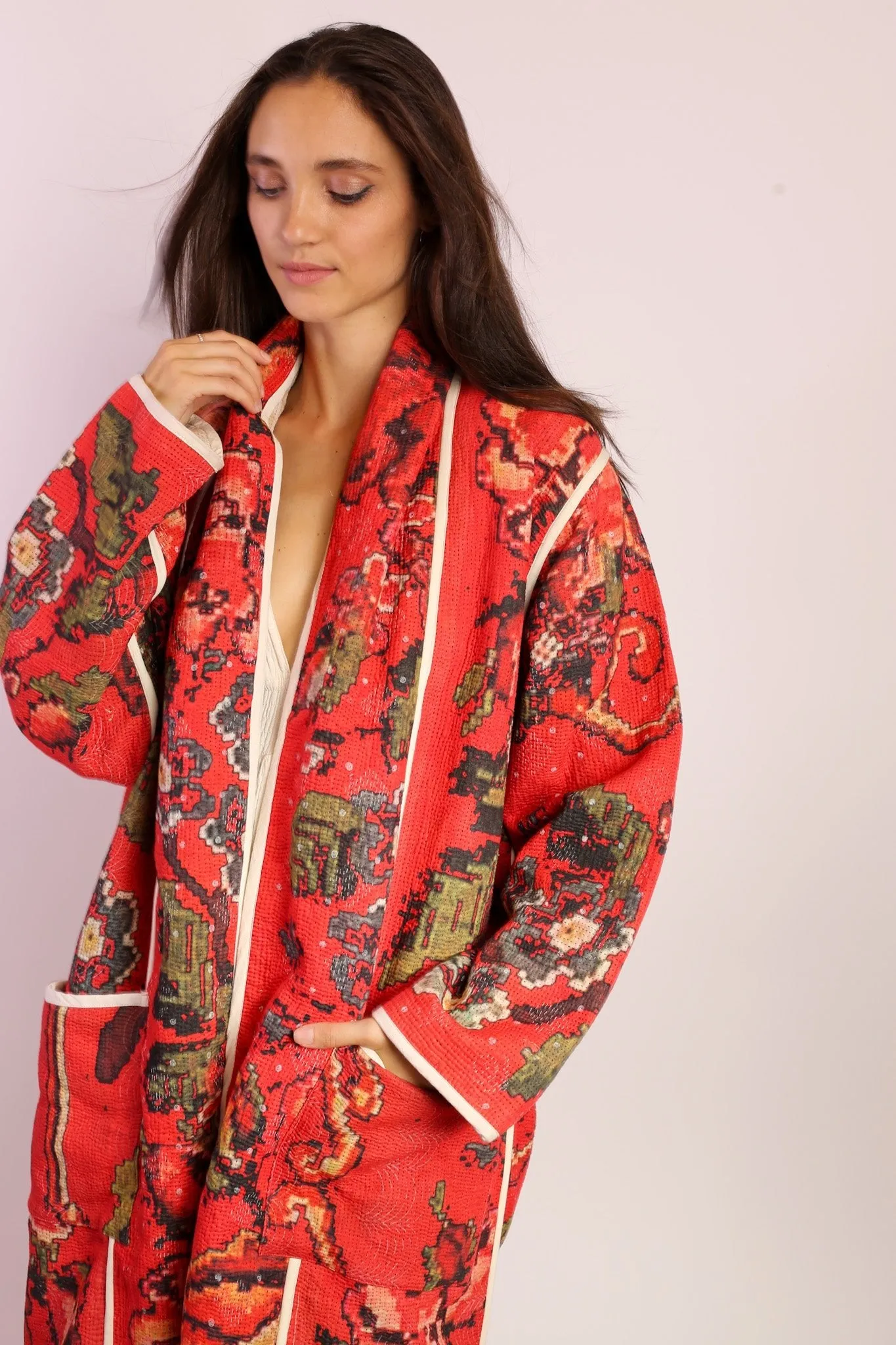 RED KANTHA JACKET COAT IMRA